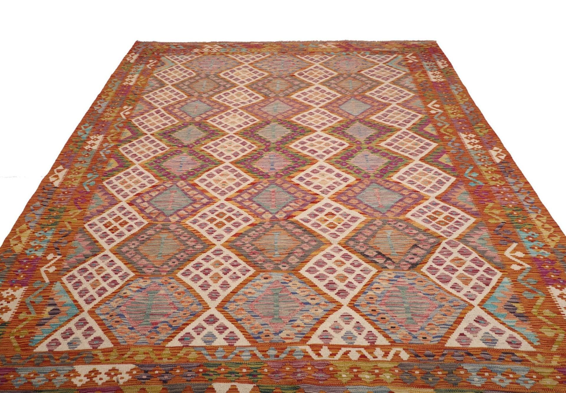 Kelim Teppich 208 x 307 cm, handgewebt, rustikales Flair, Wolle