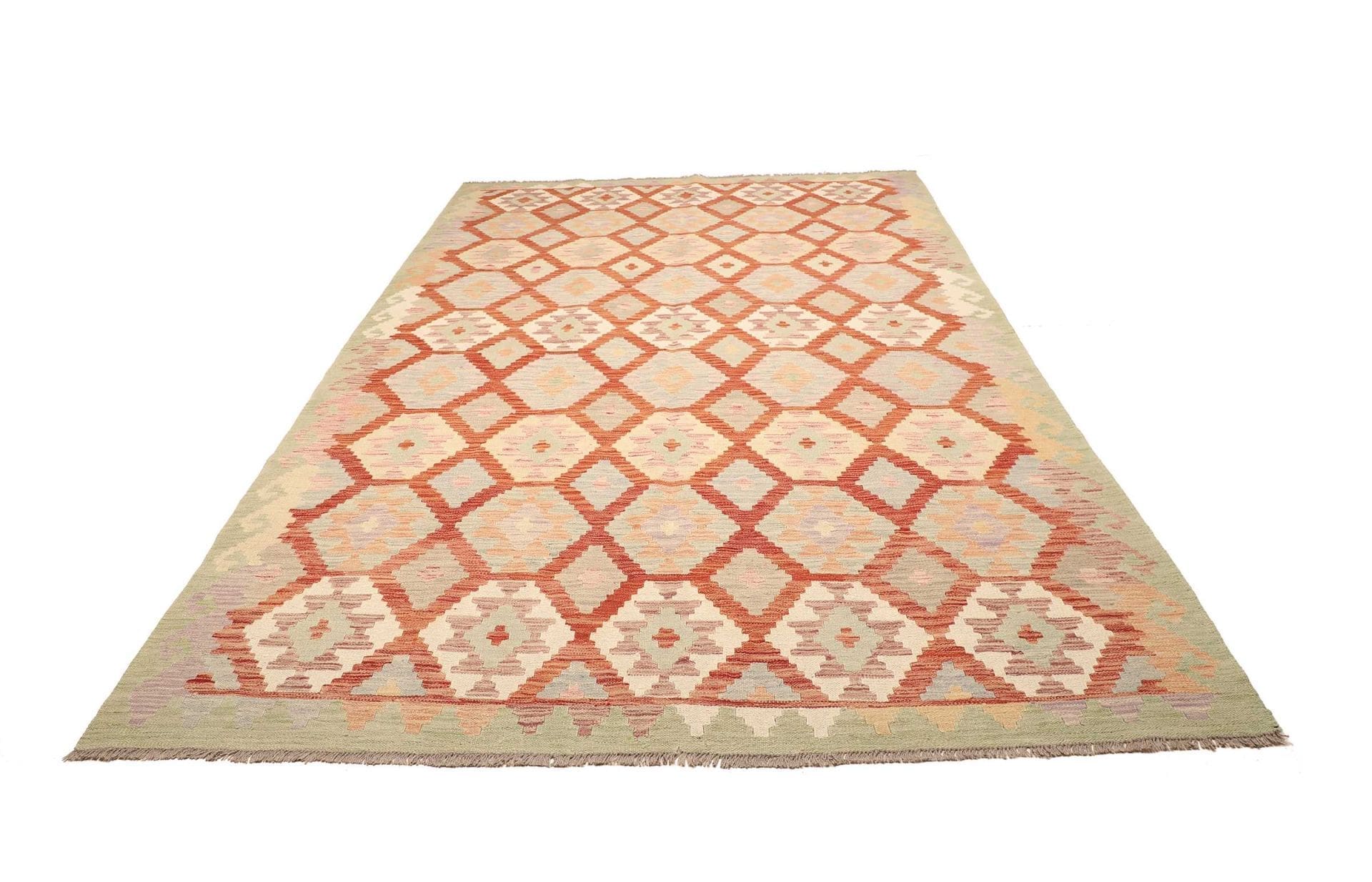 Kelim Teppich 208 x 306 cm, handgewebt, rustikales Flair, Wolle