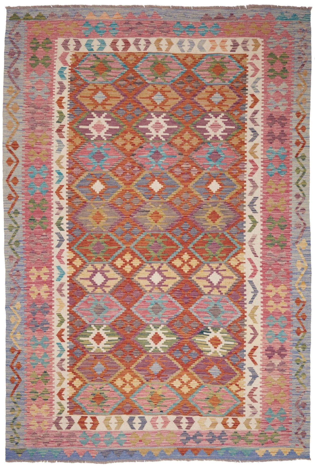 Kelim Teppich 199 x 292cm, handgewebt, rustikales Flair, Wolle