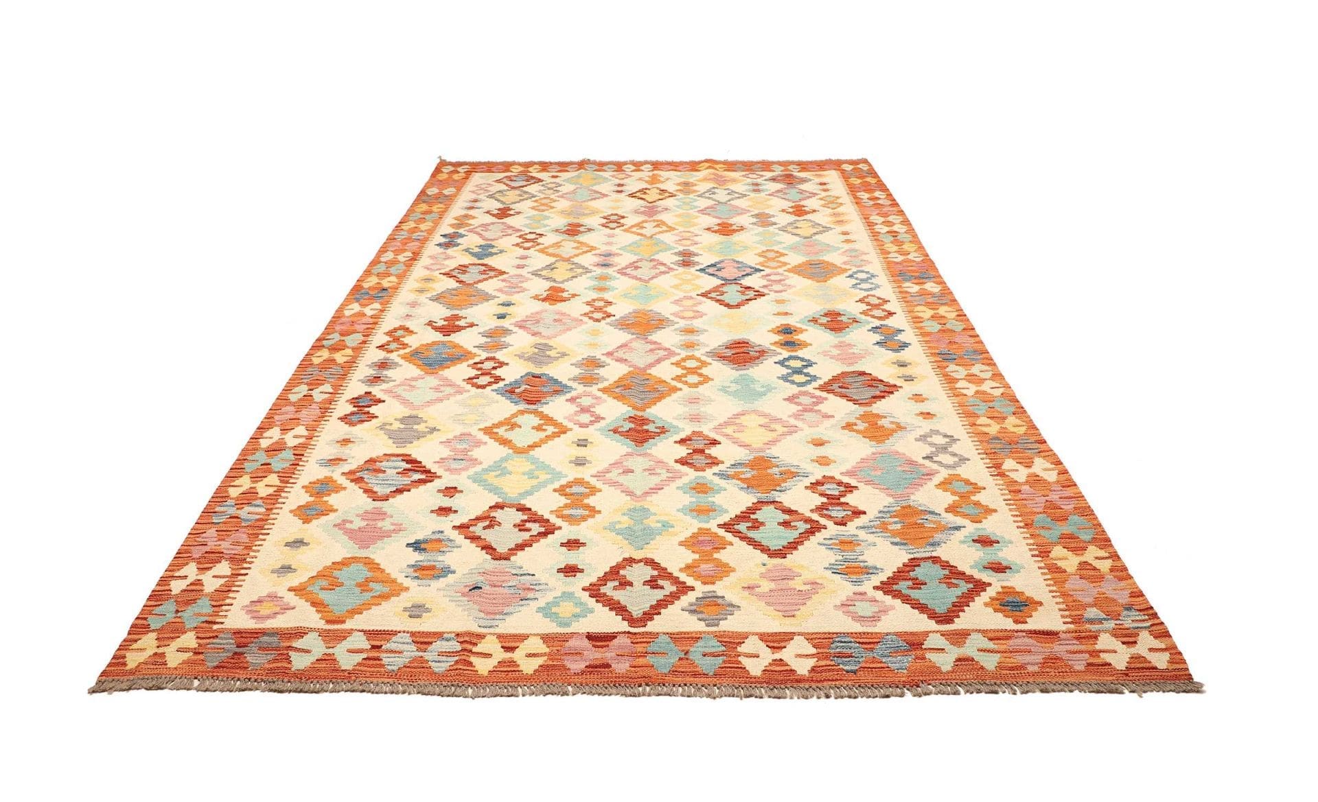 Kelim Teppich 207 x 296 cm aus Schurwolle, handgewebt, rustikal