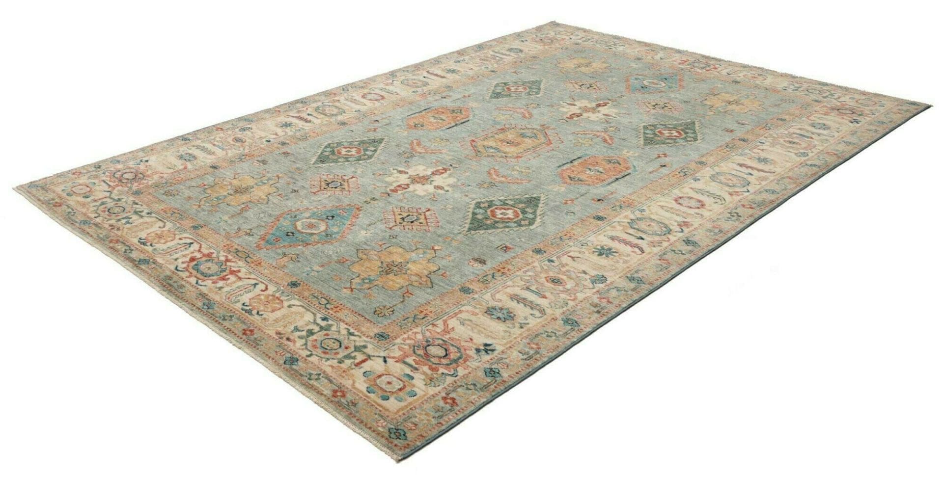 Kazak Teppich 211 x 303 cm, geometrisches Muster, handgeknüpft