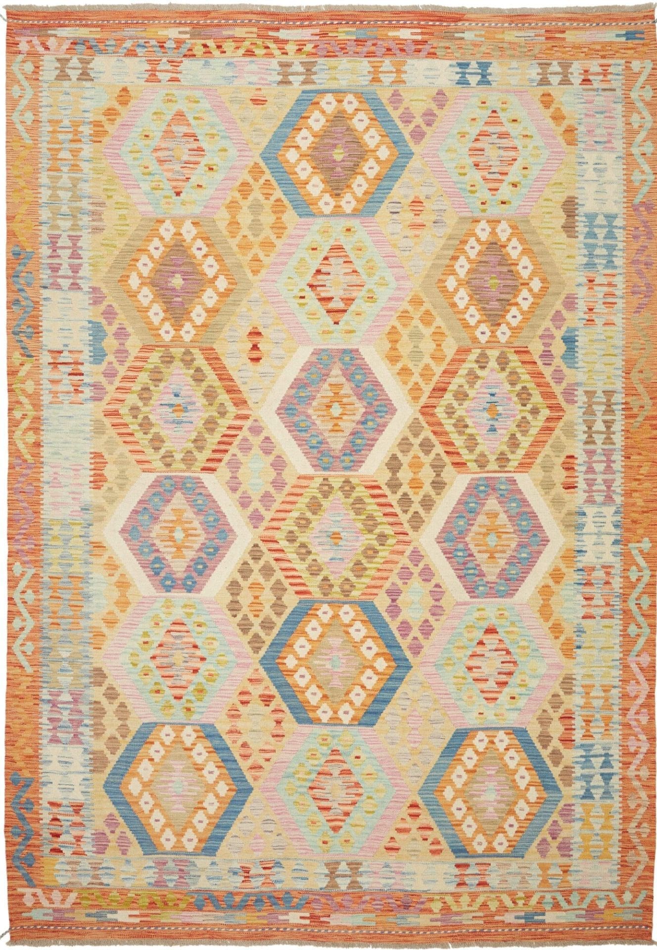 Handgewebter Kelim 210 x 300cm aus Schurwolle, rustikales Design