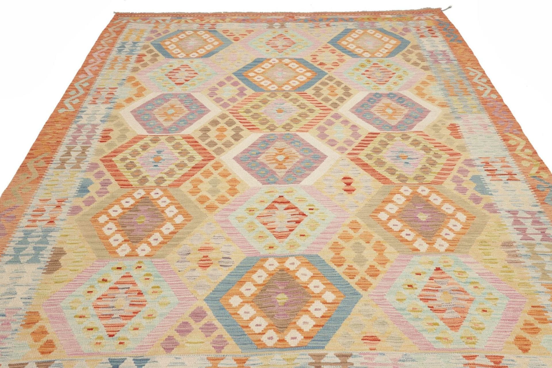 Handgewebter Kelim 210 x 300cm aus Schurwolle, rustikales Design