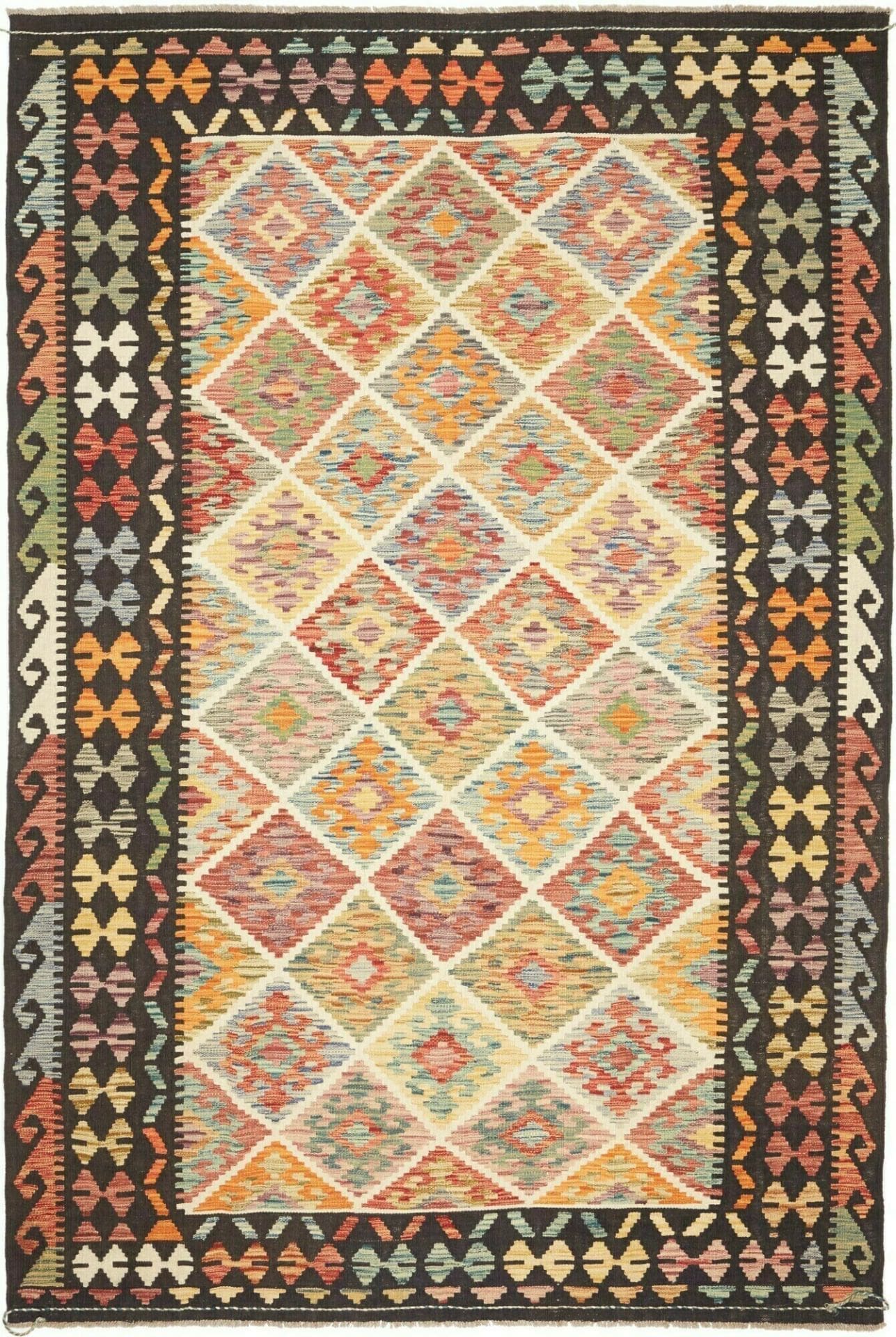 Kelim Teppich 199 x 297 cm aus Schurwolle, handgewebt, rustikaler Stil
