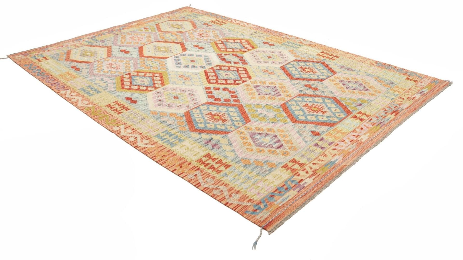 Handgewebter Kelim 208 x 299cm aus Schurwolle, rustikaler Orientteppich
