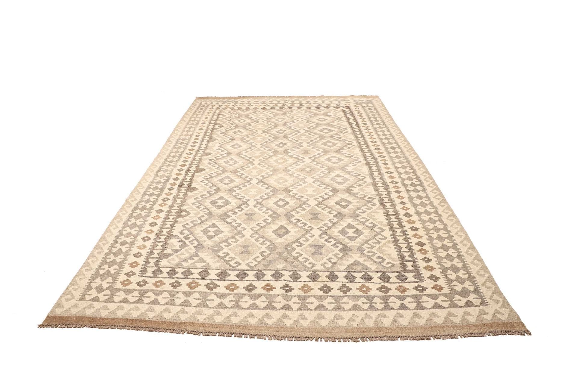 Kelim Teppich 203 x 309 cm handgewebt - rustikales Flair, Wolle