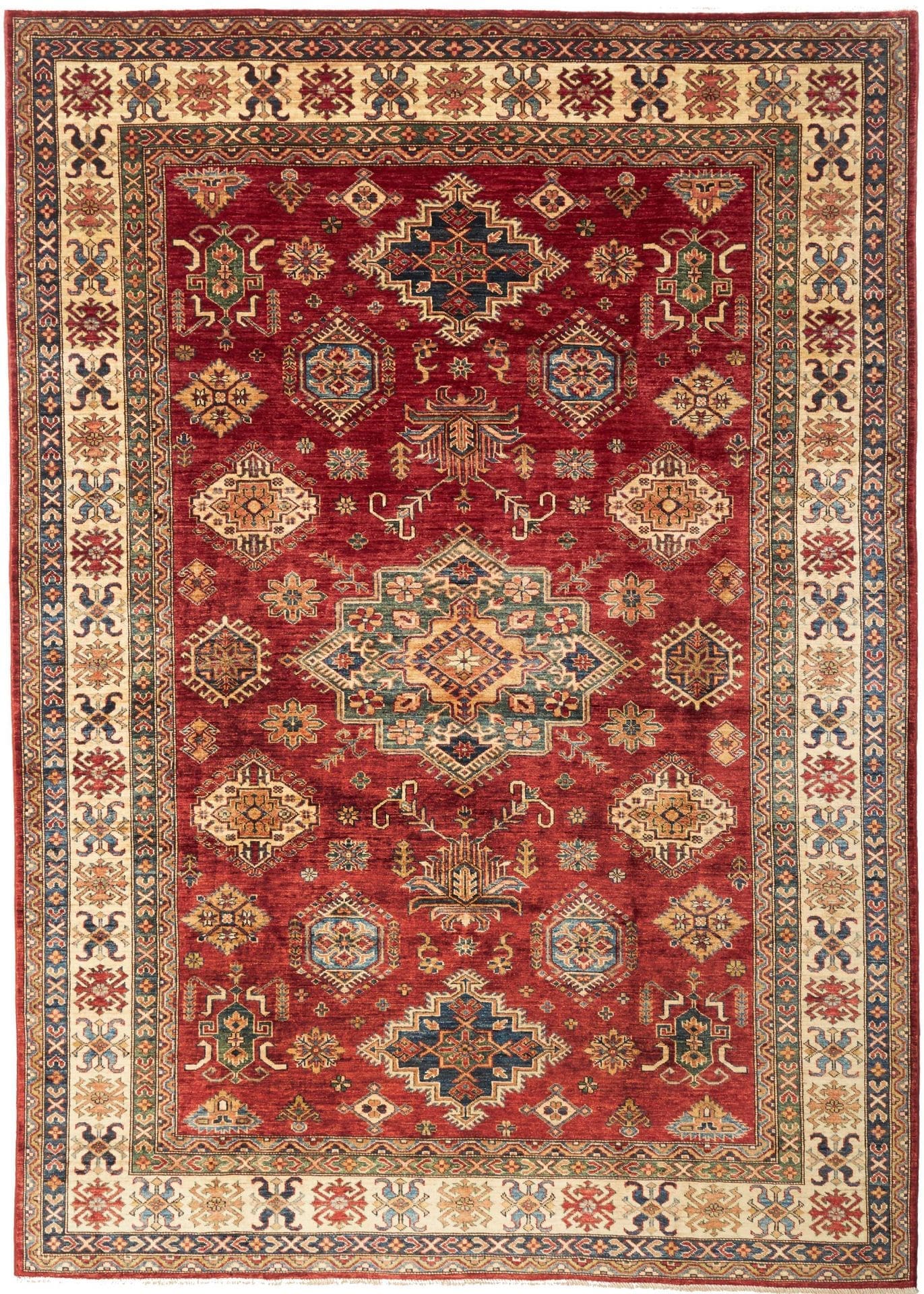 Kazak Orientteppich 207 x 294cm, geometrische Muster, handgeknüpft