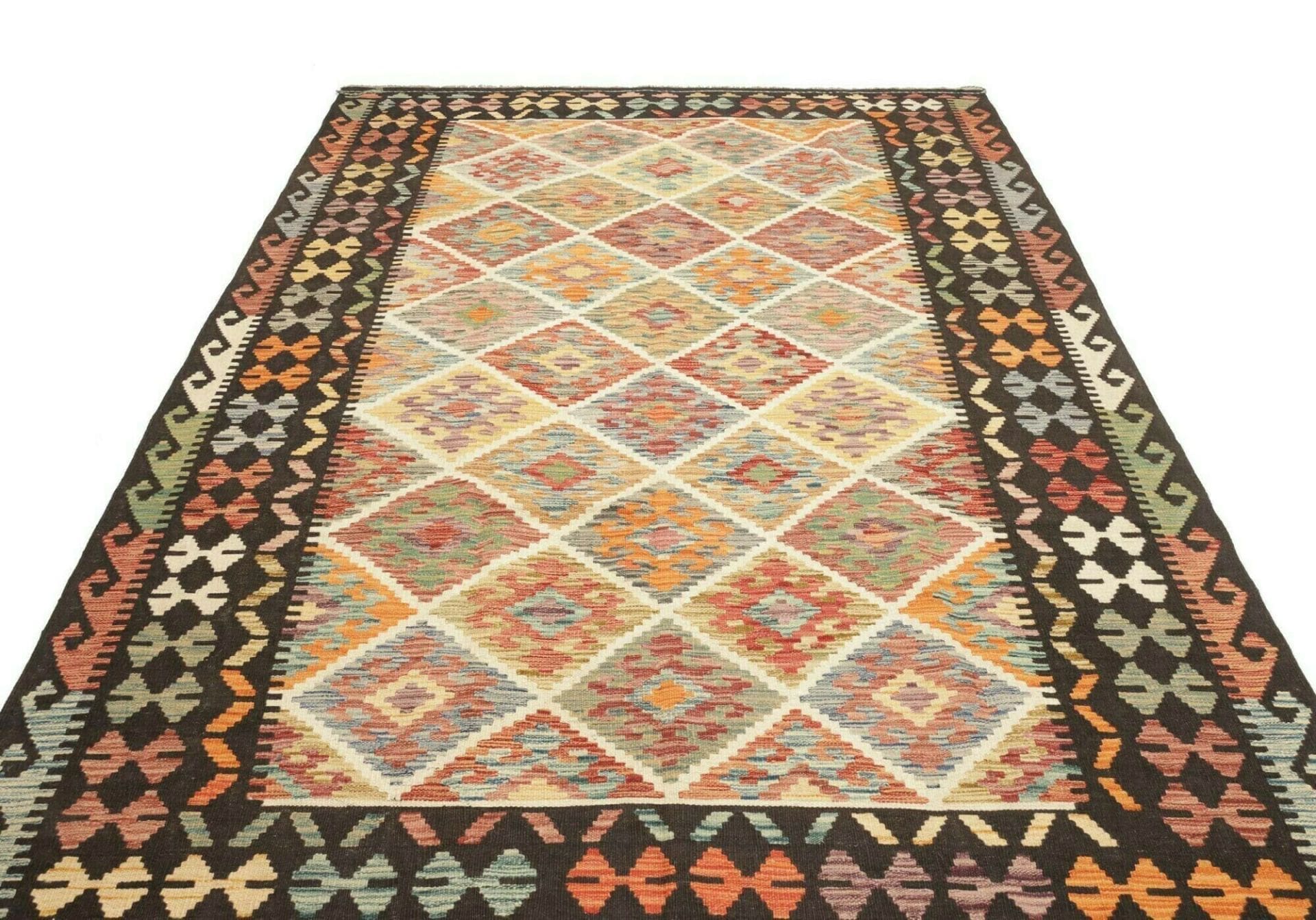 Kelim Teppich 199 x 297 cm aus Schurwolle, handgewebt, rustikaler Stil