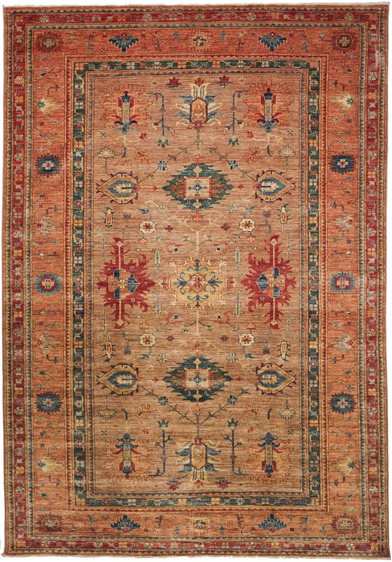 (Verkauft) Kazak Teppich 210 x 297 cm, geometrisches Muster, handgeknüpft