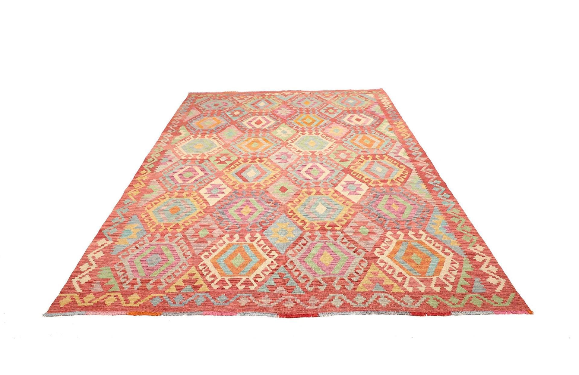 Kelim Teppich 204 x 287cm, handgewebt, rustikales Flair, Wolle