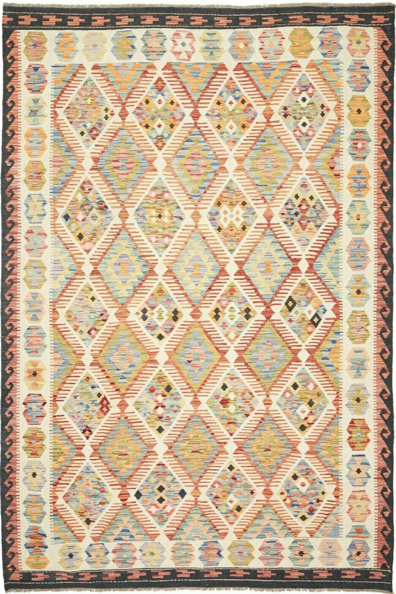 Eleganter Kelim Teppich 207 x 300cm aus Schurwolle, handgewebt