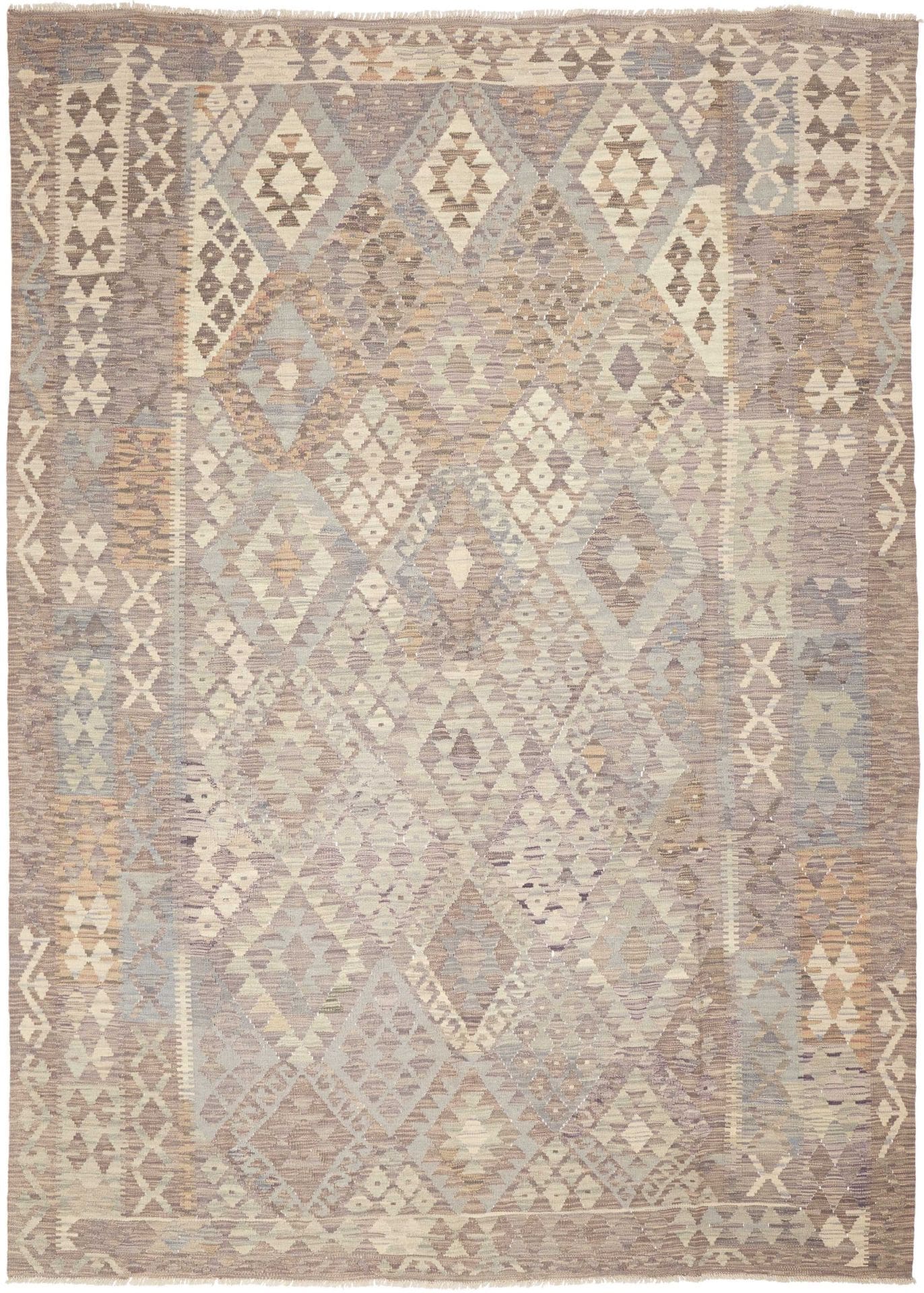 Kelim Teppich 215 x 293cm, handgewebt, rustikales Design, Wolle