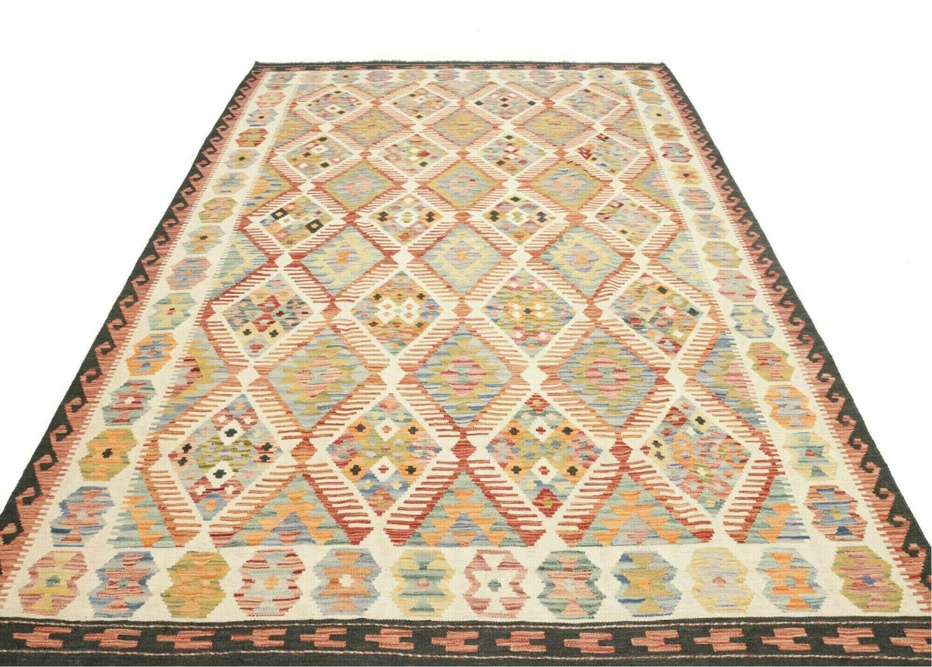Eleganter Kelim Teppich 207 x 300cm aus Schurwolle, handgewebt