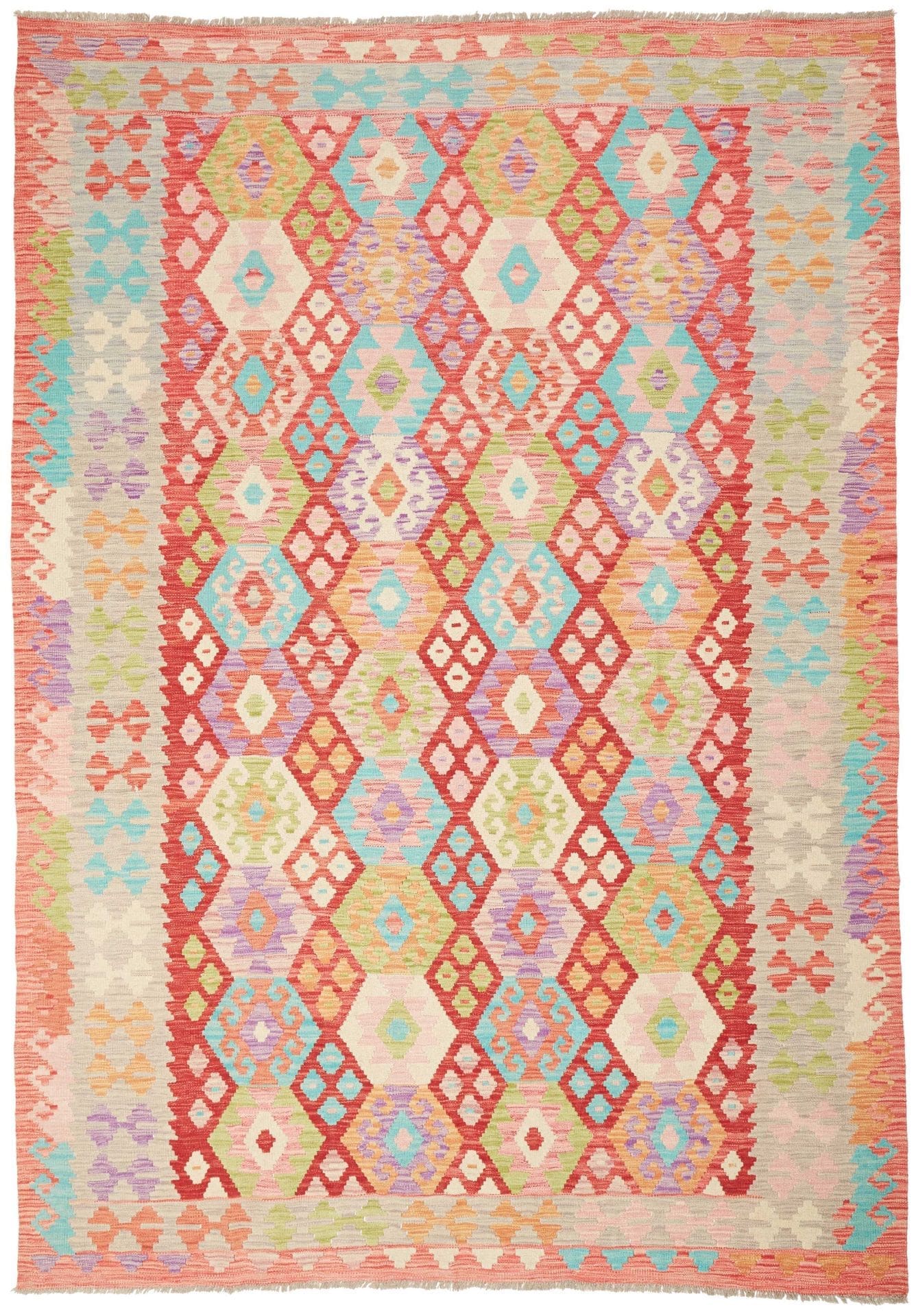Handgewebter Kelim 202 x 285 cm aus Schurwolle, rustikales Flair