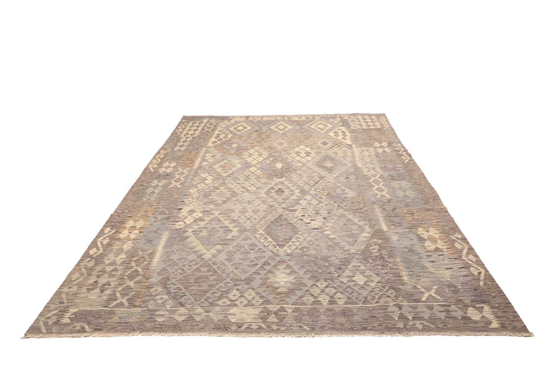 Kelim Teppich 215 x 293cm, handgewebt, rustikales Design, Wolle
