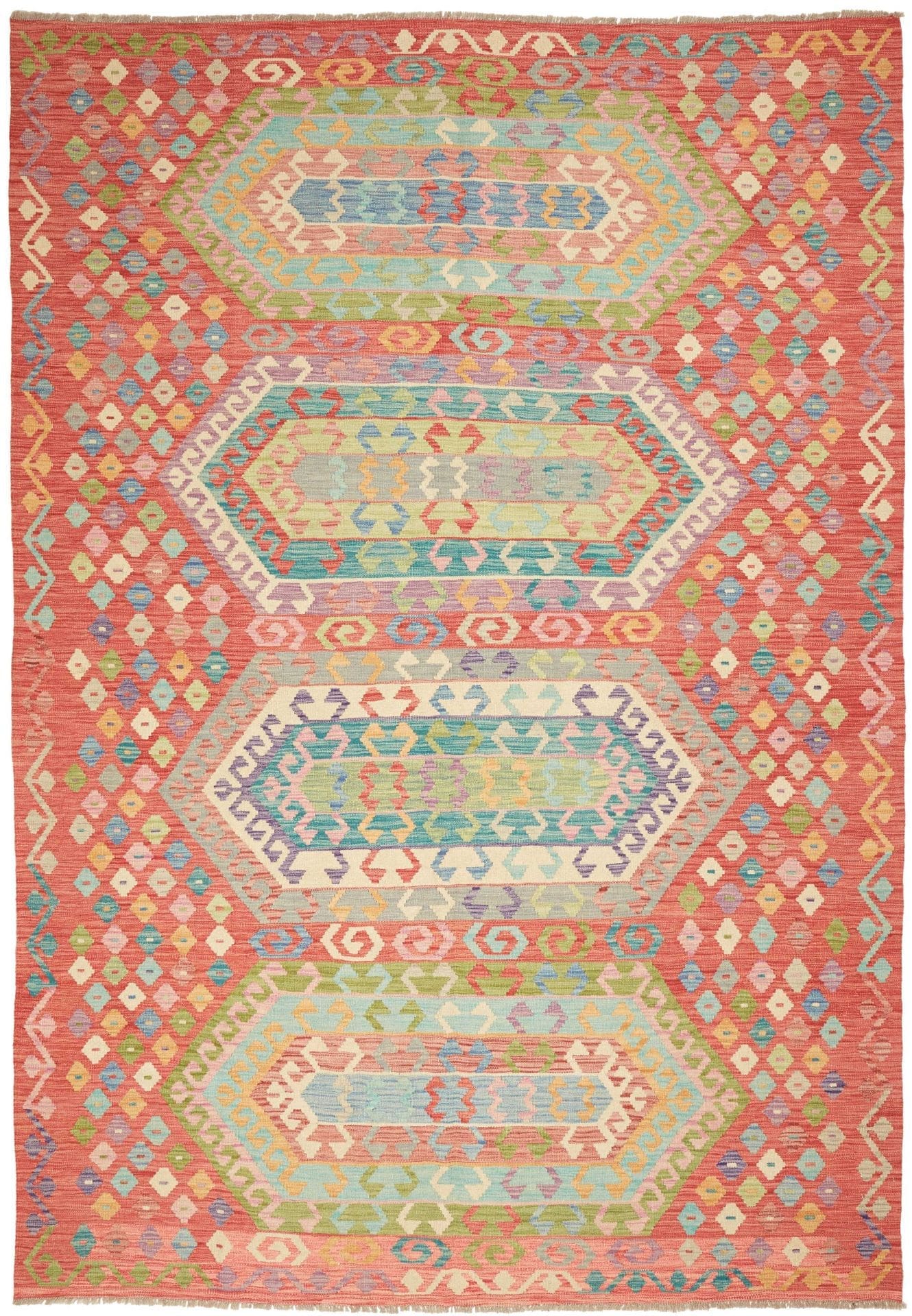 Kelim Teppich 211 x 301 cm, handgewebt, rustikales Flair
