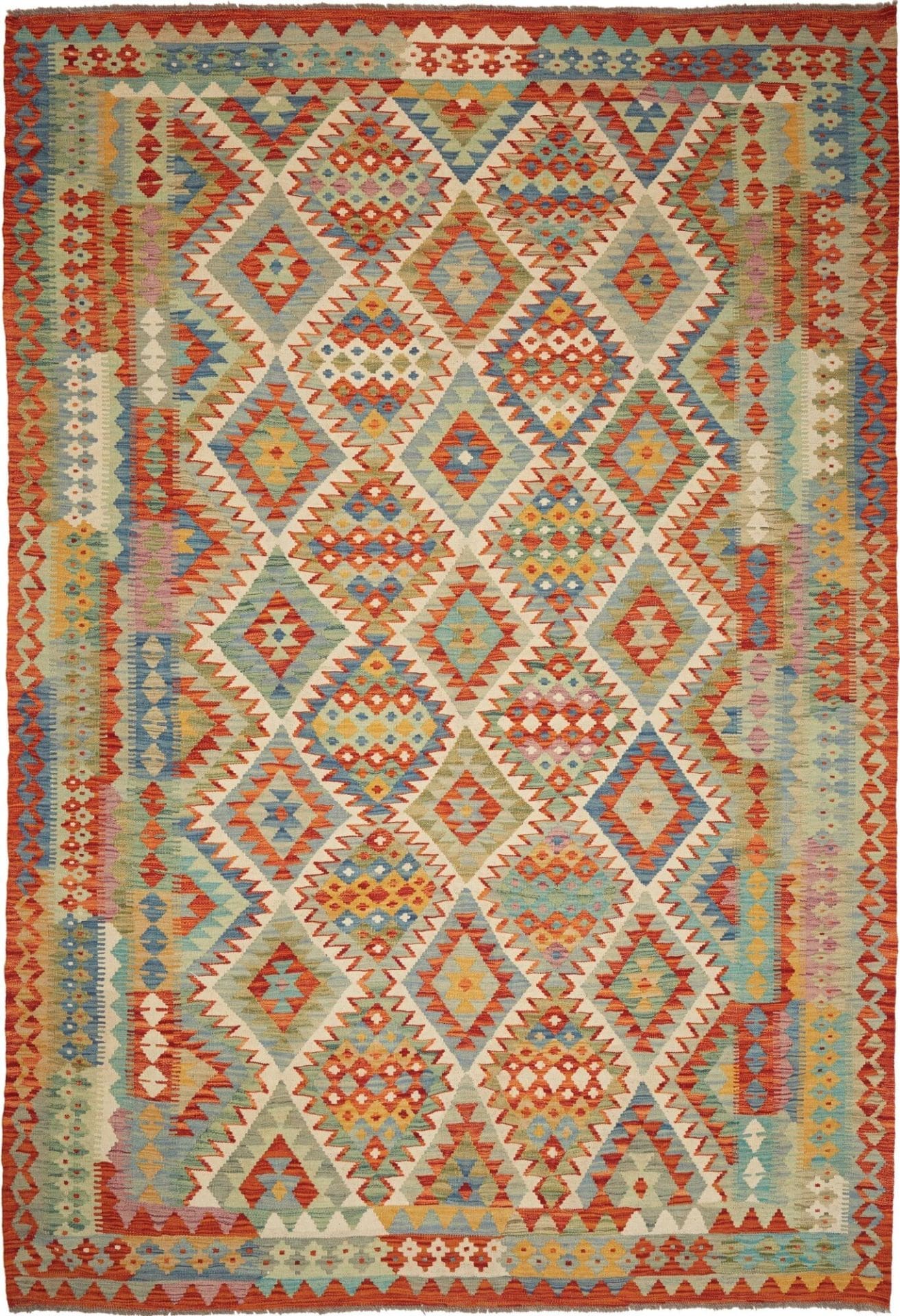 Kelim Teppich 207 x 294 cm aus Schurwolle, handgewebt, rustikal