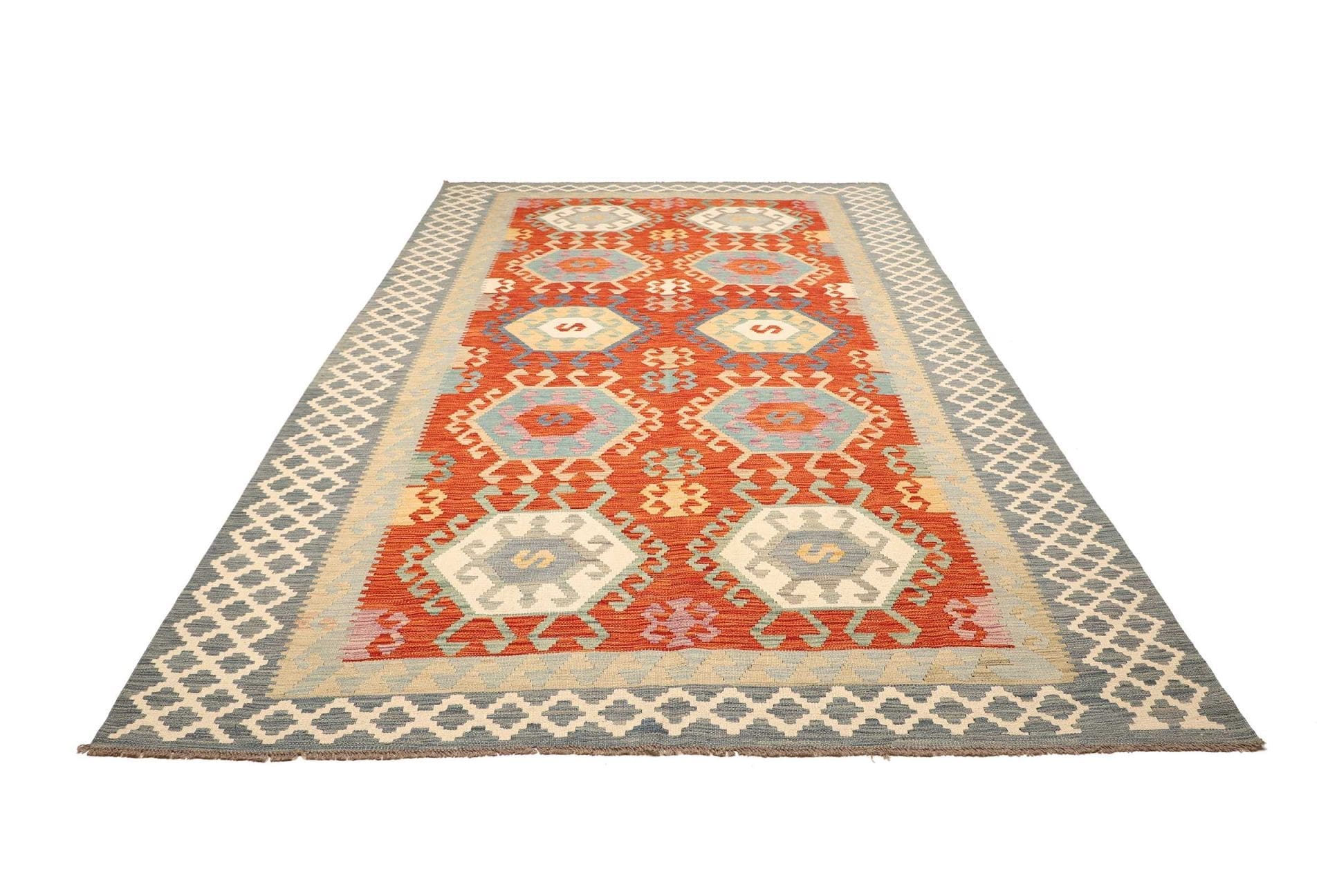 Kelim Teppich 209 x 308cm, handgewebt, rustikales Flair, Wolle