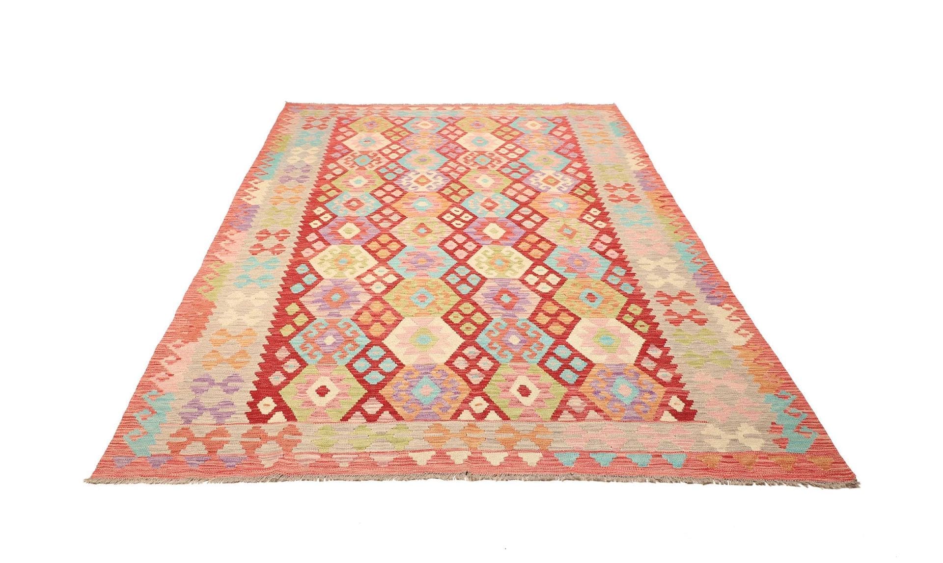 Handgewebter Kelim 202 x 285 cm aus Schurwolle, rustikales Flair