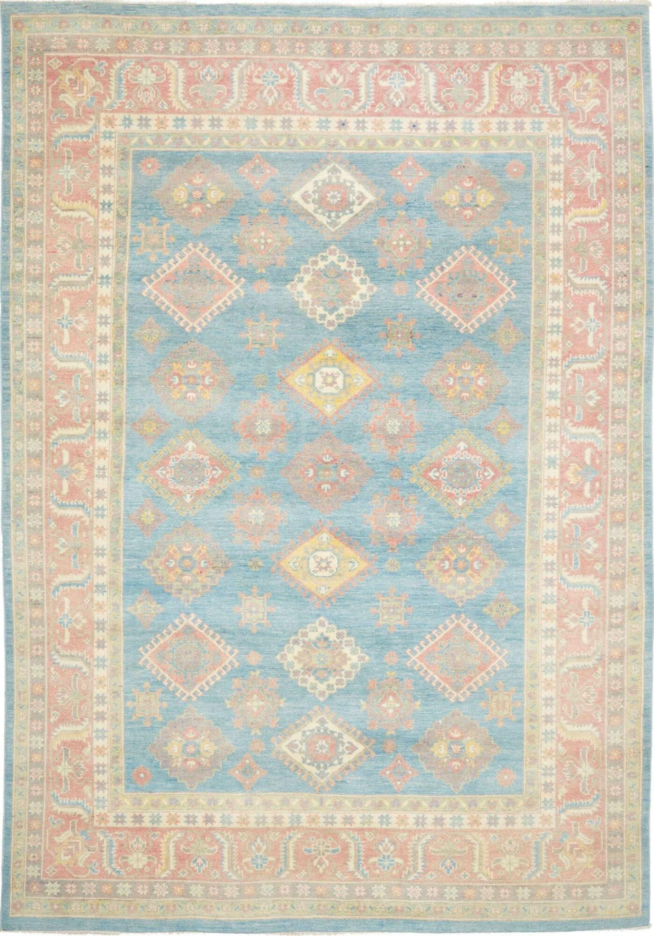 Kazak Teppich 206 x 291 cm, geometrisches Muster, handgeknüpft