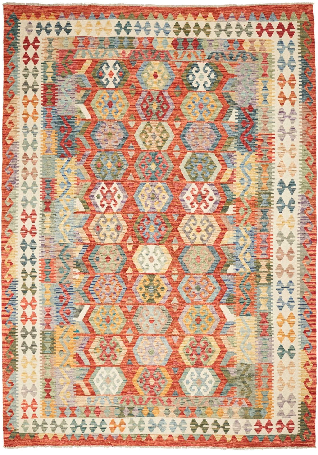 Kelim Teppich 212 x 301 cm aus Schurwolle handgewebt