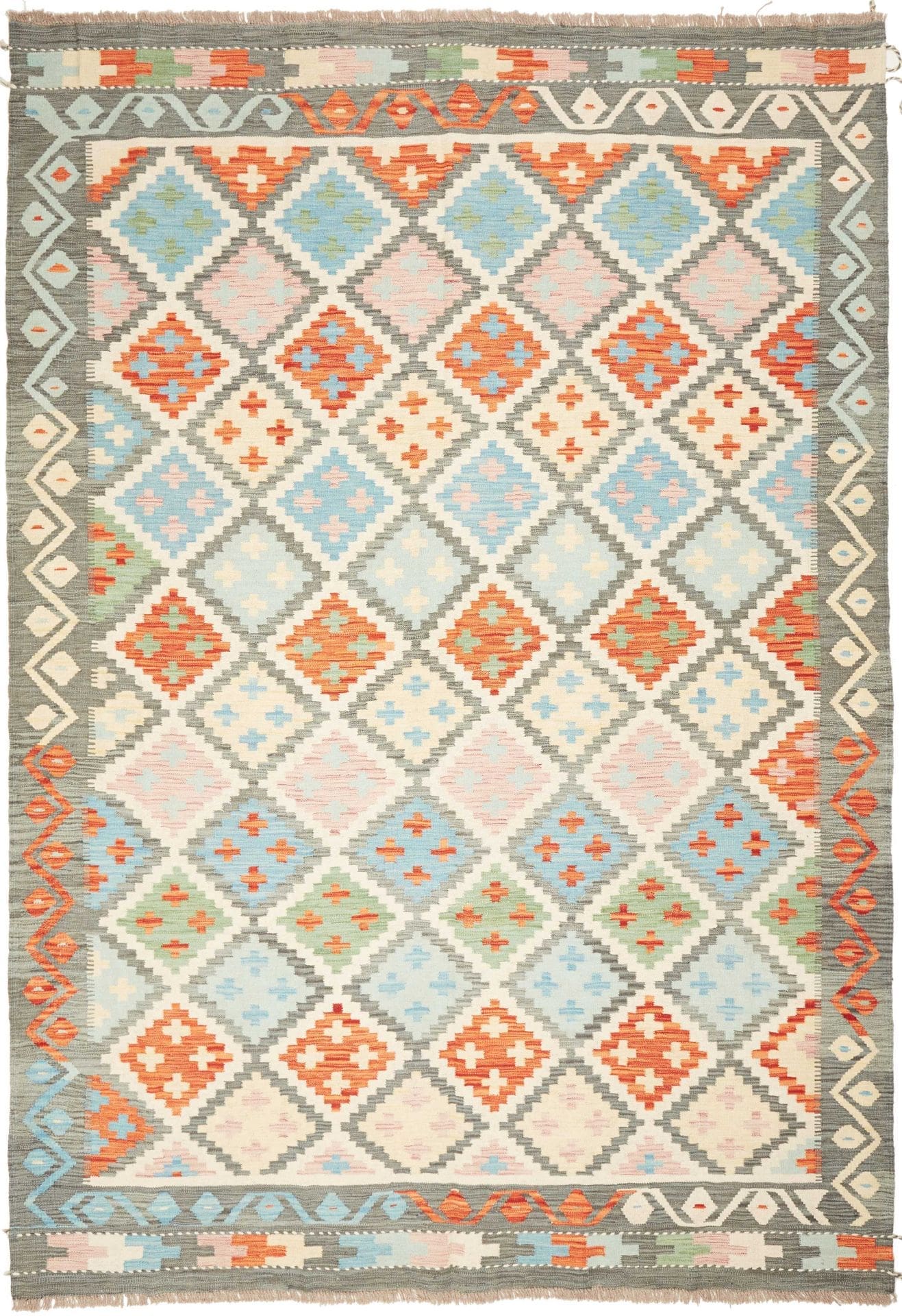 Kelim Teppich 211 x 299 cm, handgewebt, rustikales Flair, Wolle