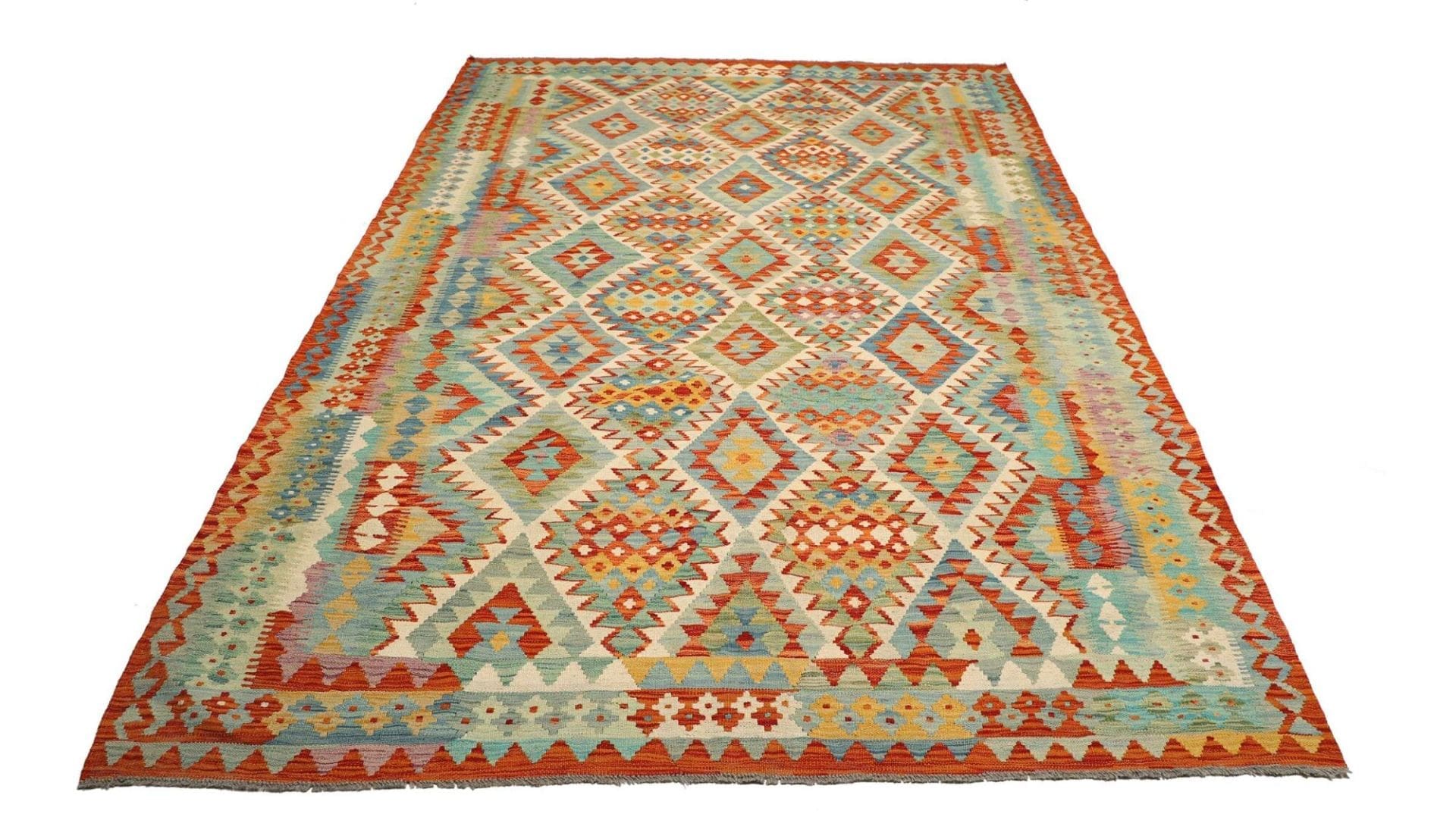 Kelim Teppich 207 x 294 cm aus Schurwolle, handgewebt, rustikal