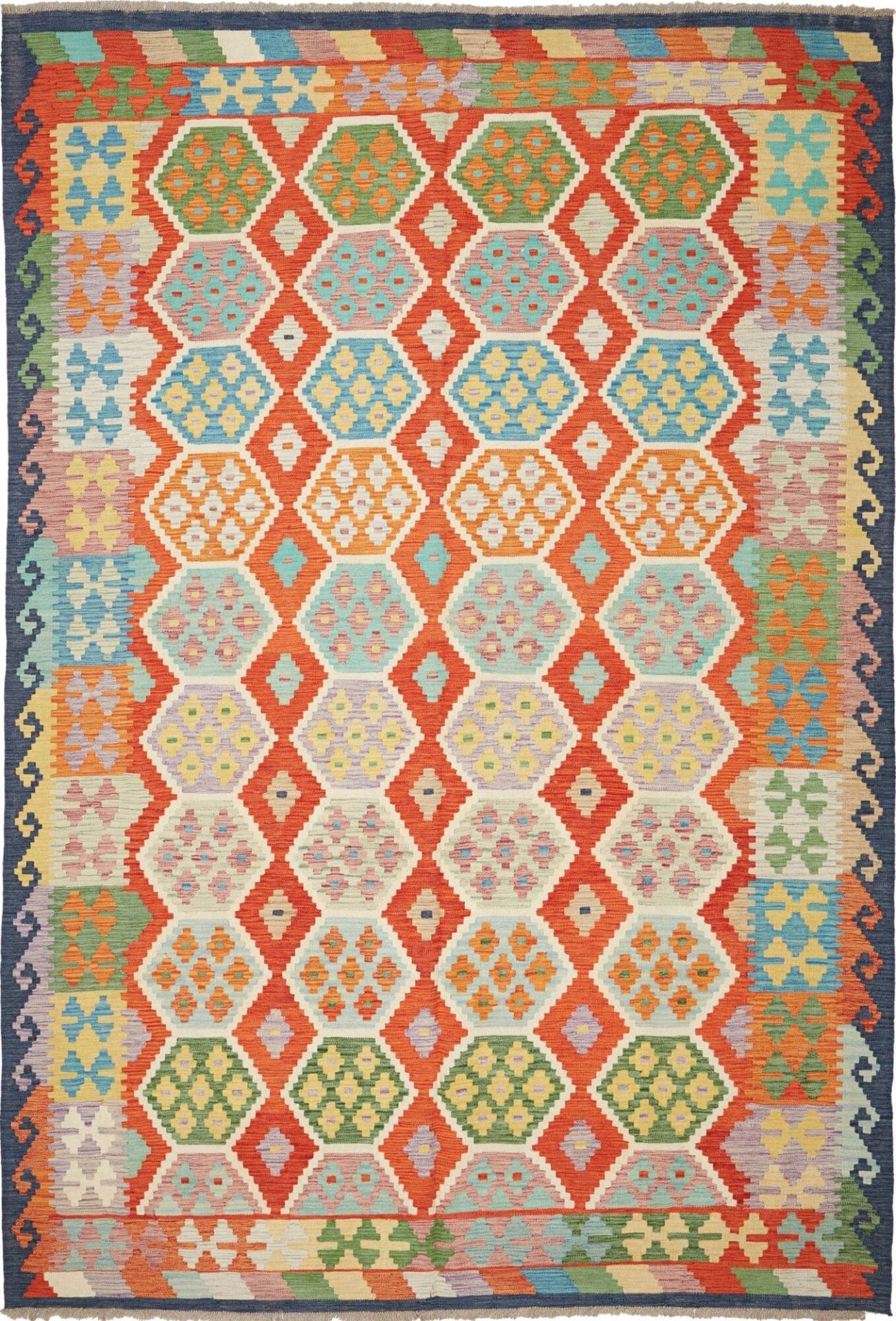 Kelim Teppich 207 x 297cm, Schurwolle, handgewebt, rustikales Flair