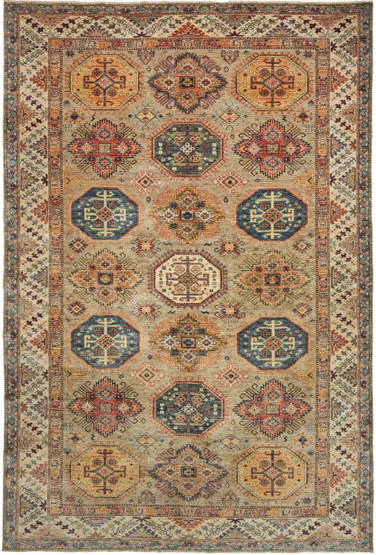 Kazak Teppich 209 x 304cm, geometrische Muster, handgeknüpft