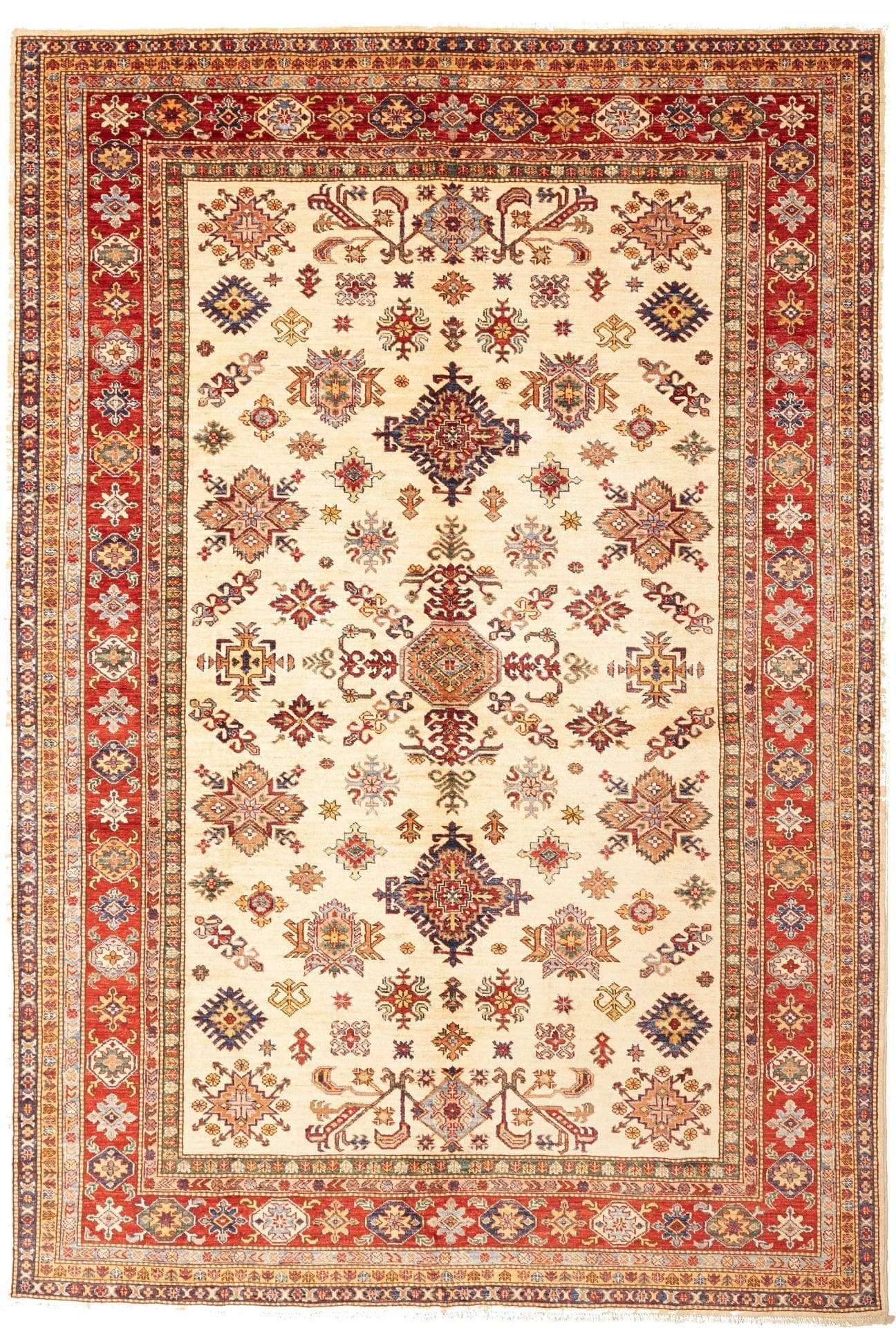Kazak Orientteppich 205 x 297cm, geometrisches Muster, handgeknüpft