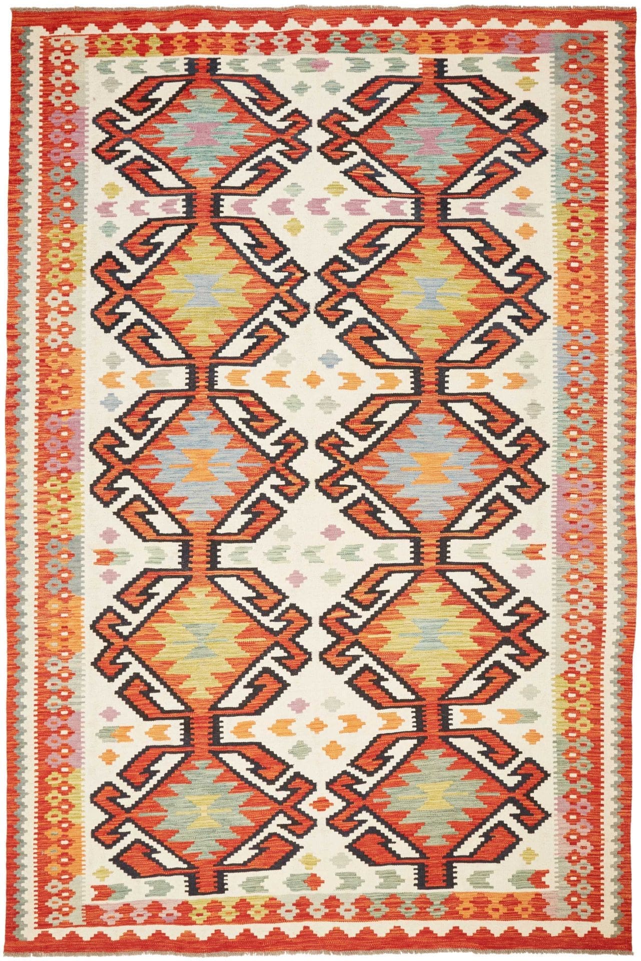 Kelim Teppich 201 x 298 cm, Schurwolle, handgewebt, Orientteppich
