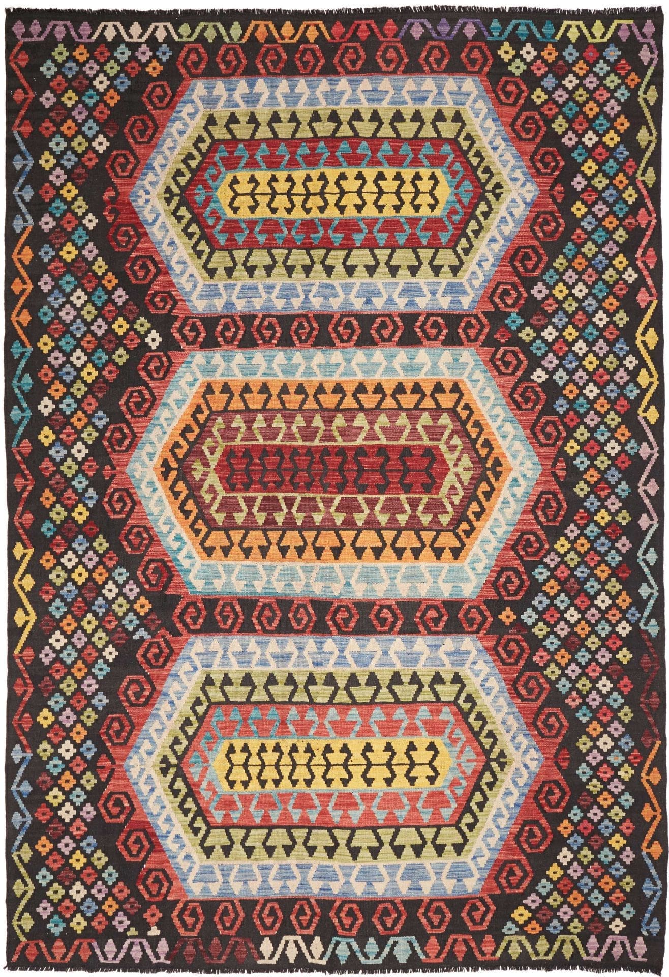 Kelim Teppich 204 x 289cm, handgewebt, rustikales Flair, Wolle
