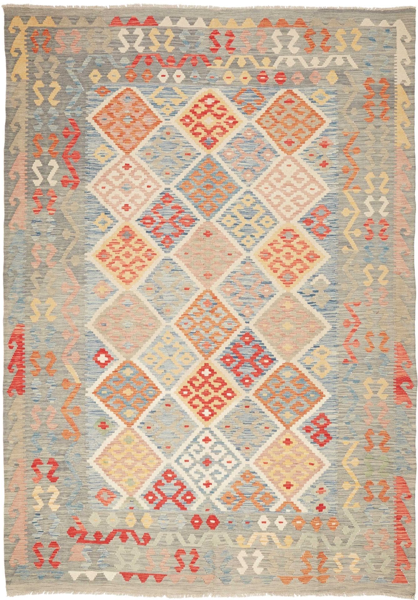 Kelim Teppich 203 x 286cm - handgewebt, rustikales Flair, Wolle