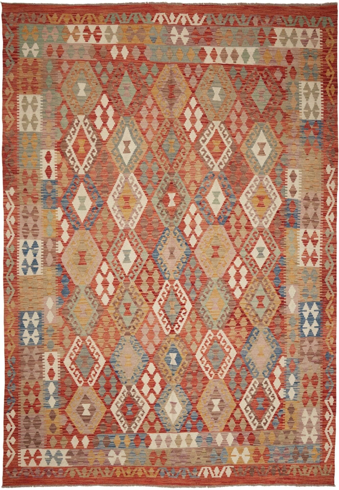 Kelim Teppich 207 x 297 cm, handgewebt, rustikales Flair, Wolle