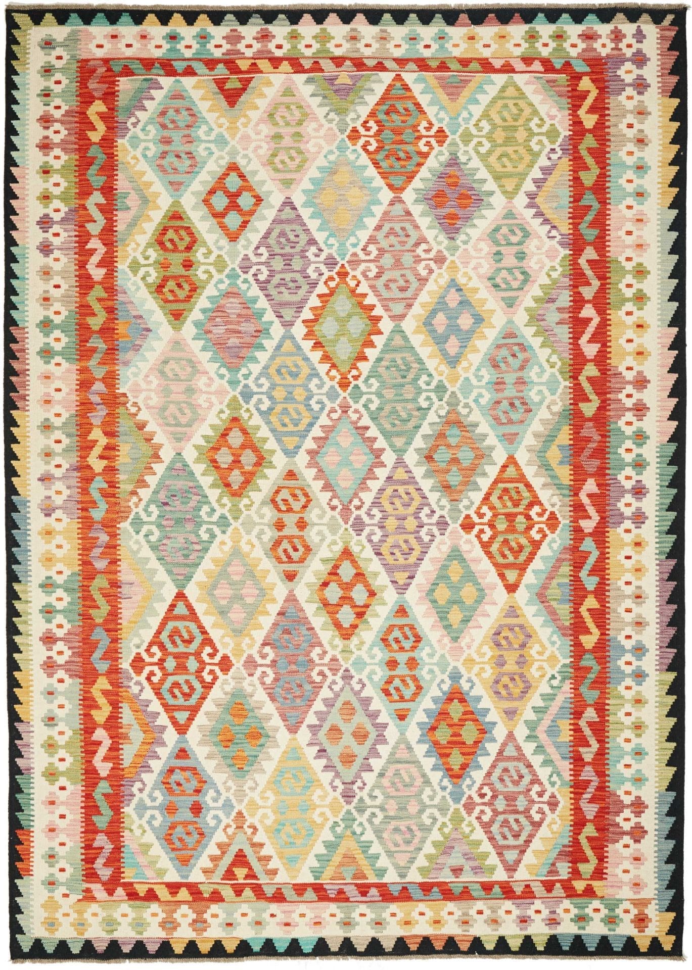 Kelim Teppich 211 x 291cm, handgewebt, rustikales Flair, Wolle