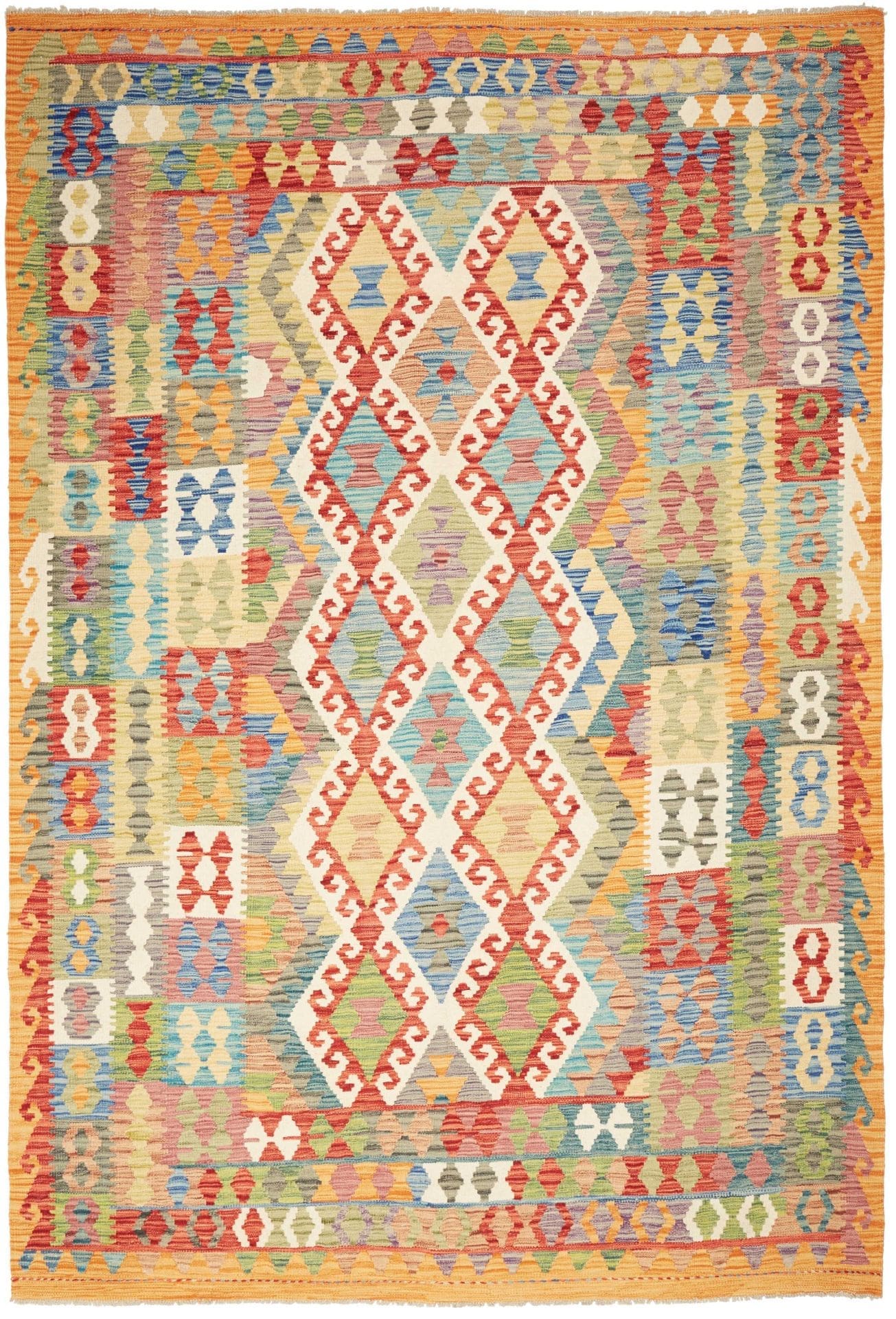 Kelim Teppich 203 x 292cm, Handgewebt, Rustikales Flair, Orientteppich