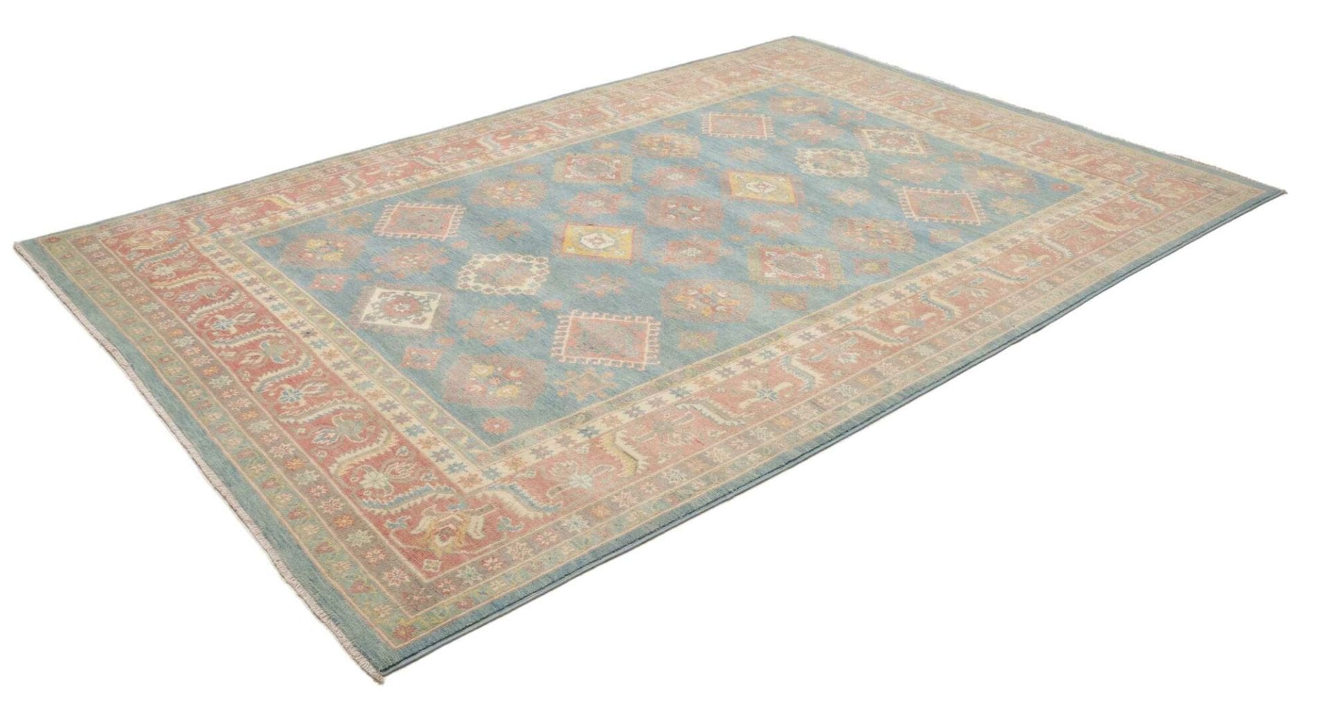 Kazak Teppich 206 x 291 cm, geometrisches Muster, handgeknüpft