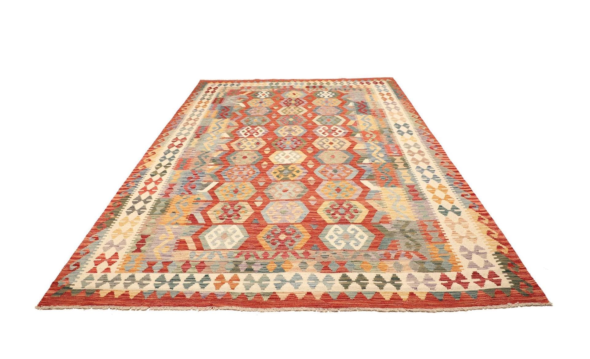 Kelim Teppich 212 x 301 cm aus Schurwolle handgewebt