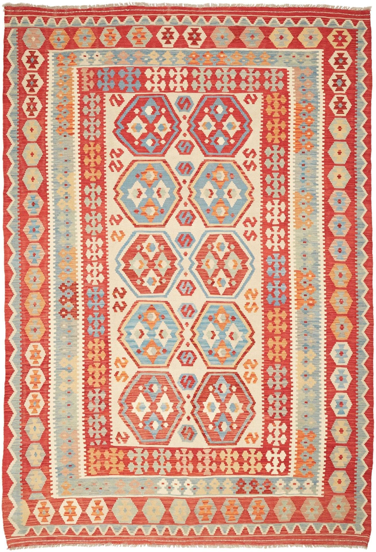 Kelim Teppich 210 x 299cm aus Schurwolle – handgewebt, rustikaler Stil