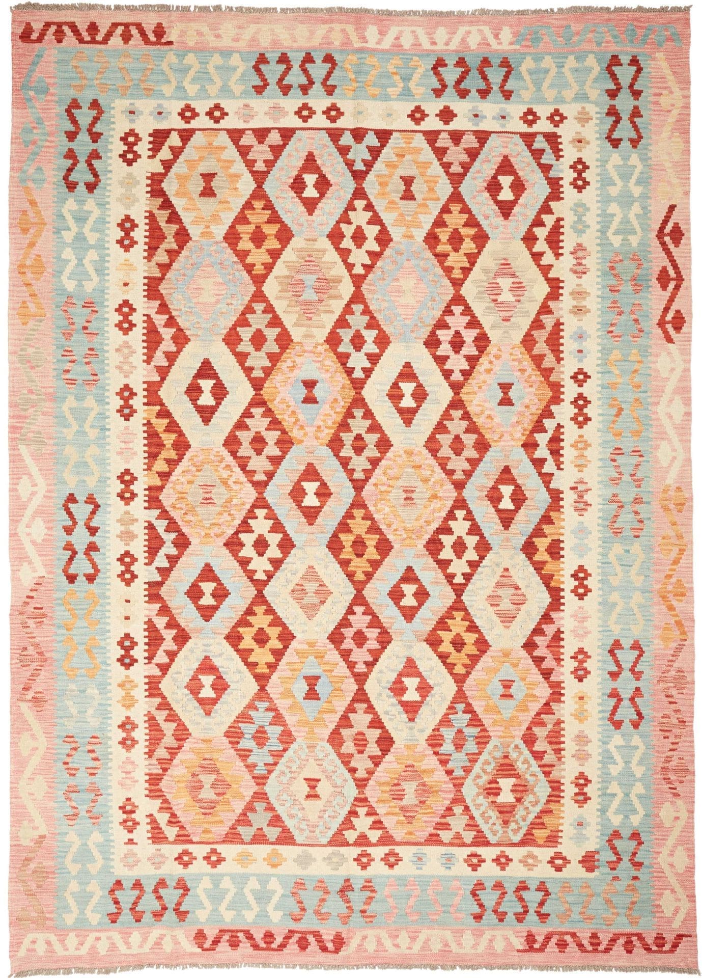 Kelim Teppich 211 x 288cm aus Schurwolle, handgewebt, rustikales Flair