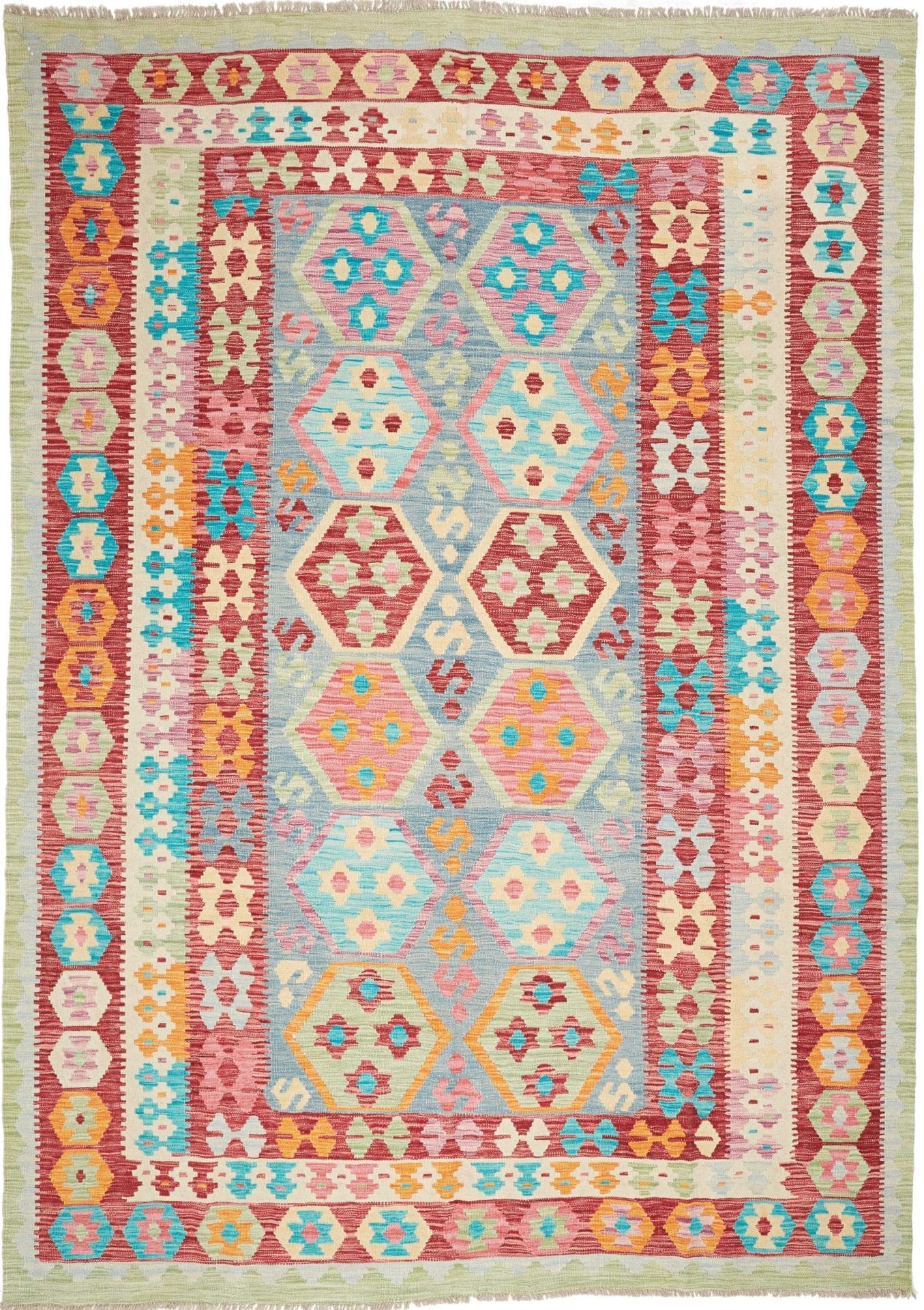 Kelim Teppich 212 x 295 cm aus Schurwolle, handgewebt, rustikal