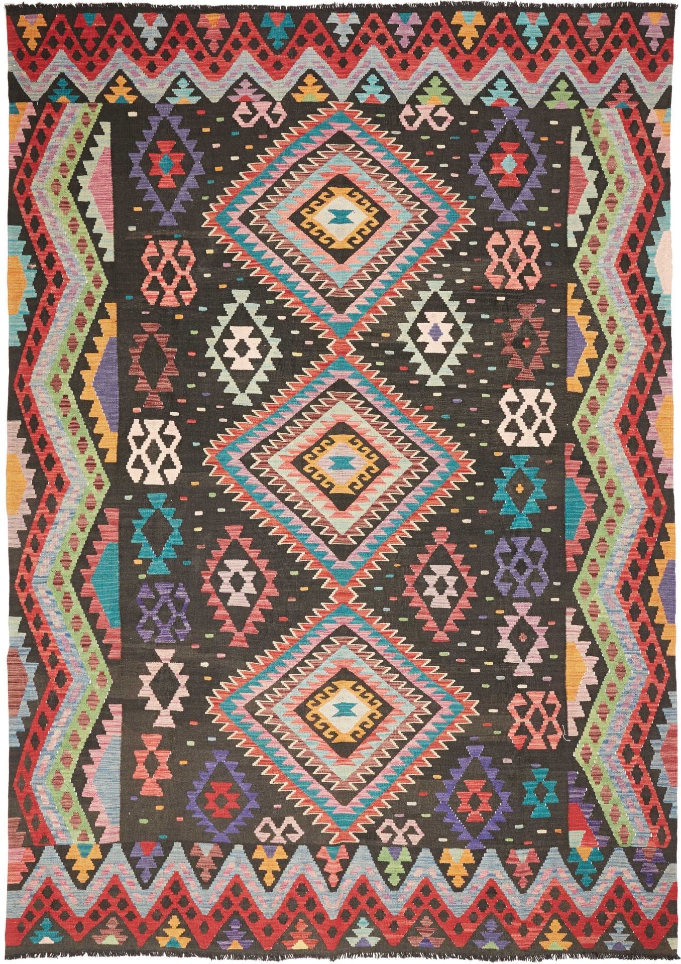 Kelim Teppich 209 x 292 cm, handgewebt, rustikales Flair, Wolle