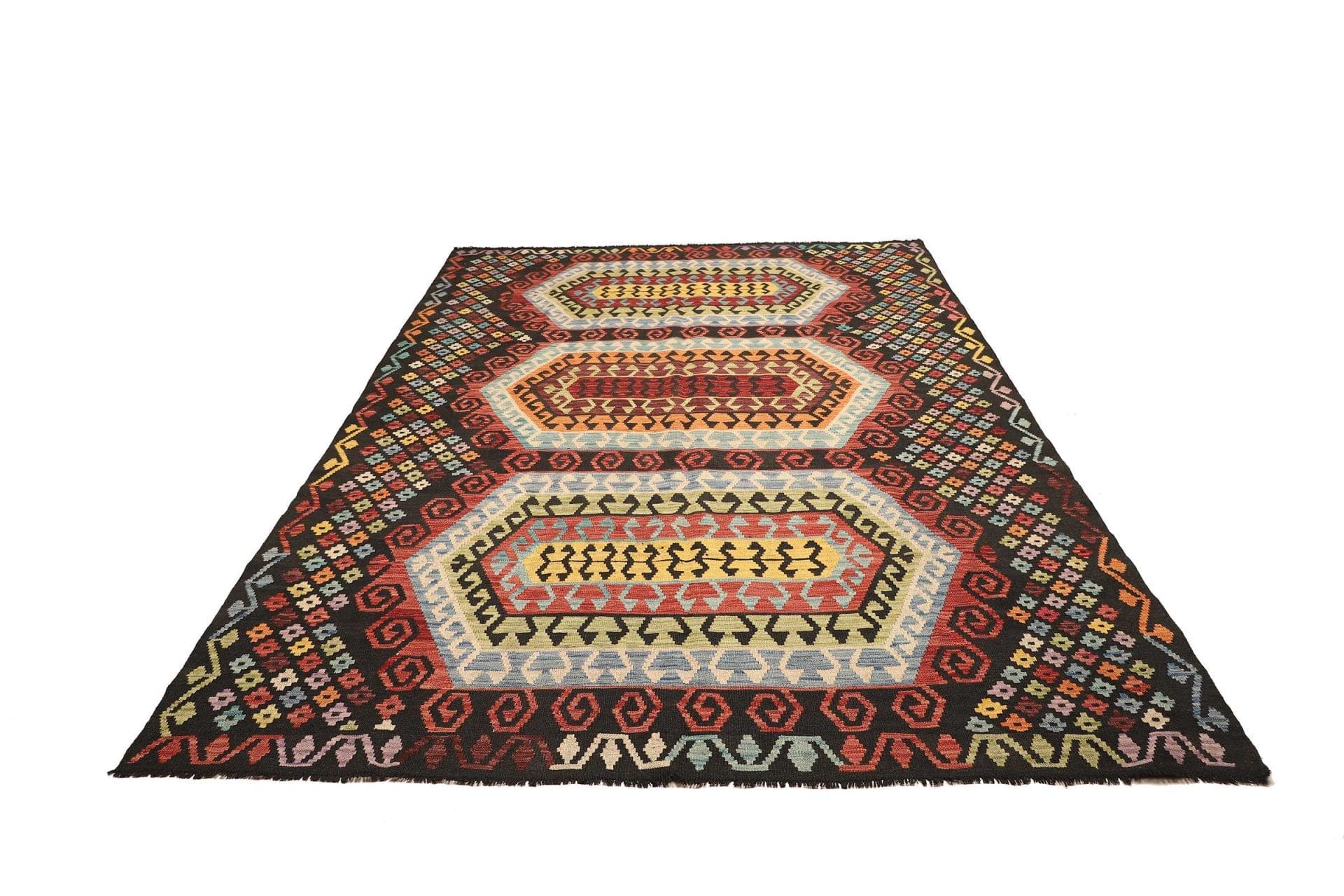 Kelim Teppich 204 x 289cm, handgewebt, rustikales Flair, Wolle