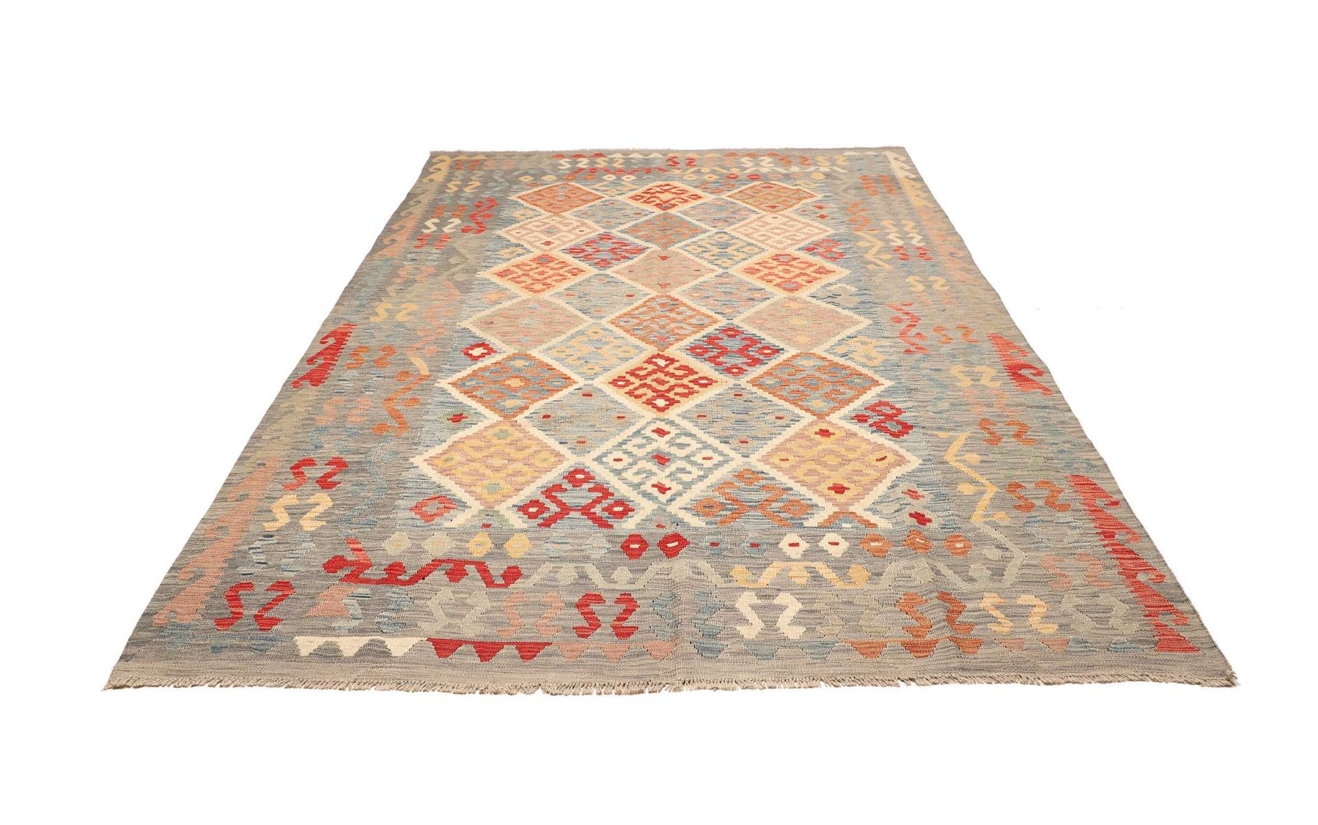 Kelim Teppich 203 x 286cm - handgewebt, rustikales Flair, Wolle