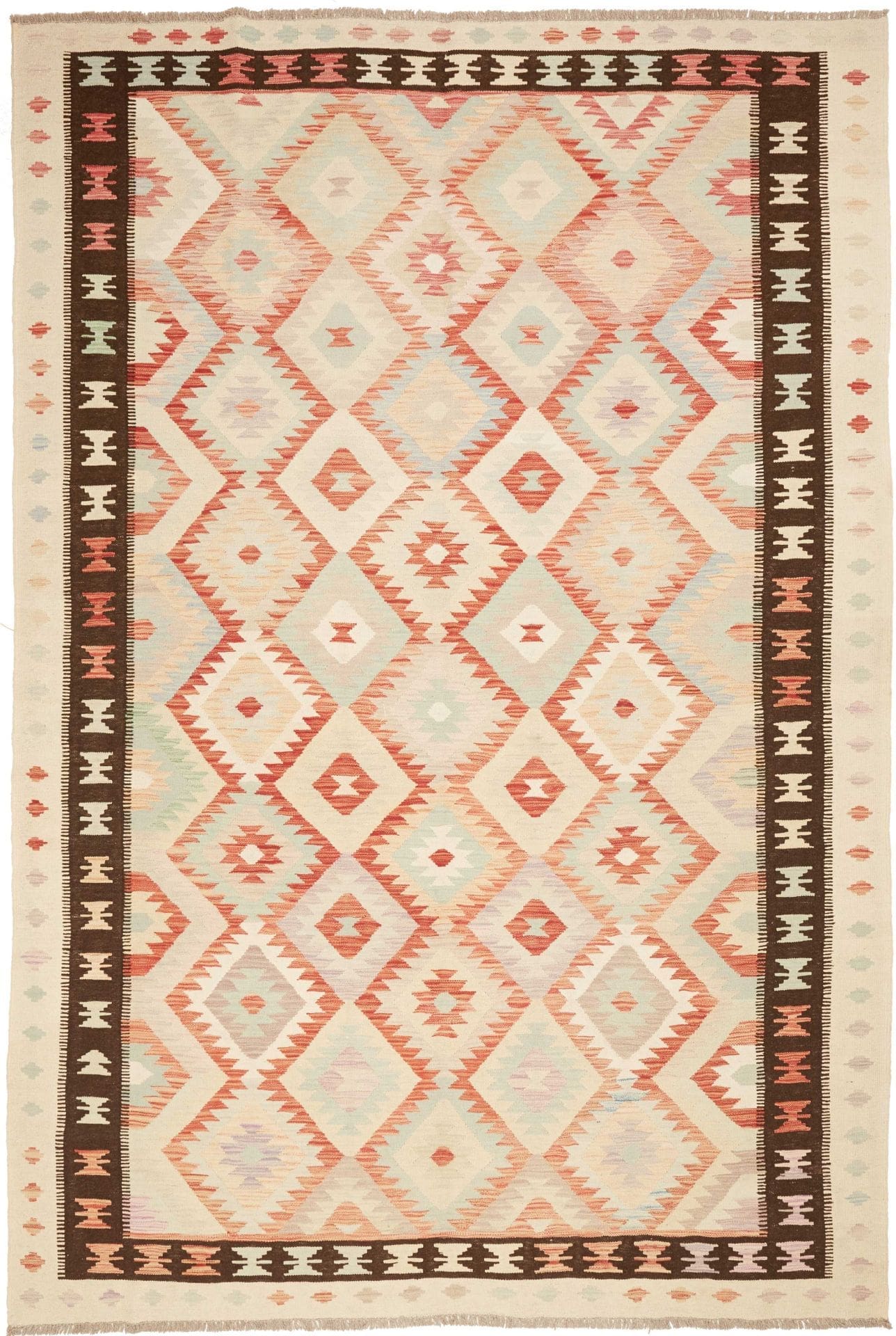 Kelim Teppich 203 x 295cm aus Schurwolle, handgewebt, rustikal
