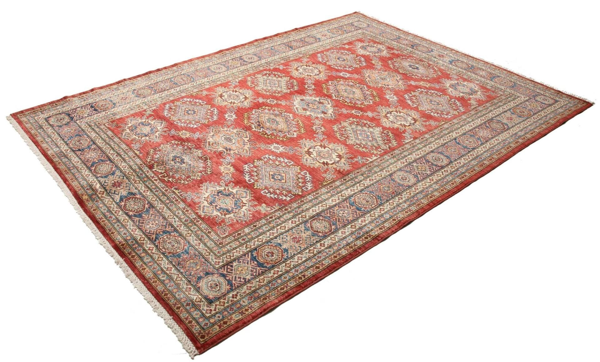 Kazak Orientteppich 210 x 283cm, geometrisches Muster, handgeknüpft