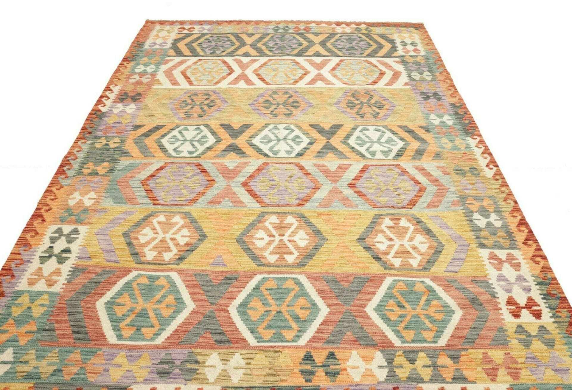 Kelim Teppich 215 x 295cm, rustikal, handgewebt, Wolle/Baumwolle