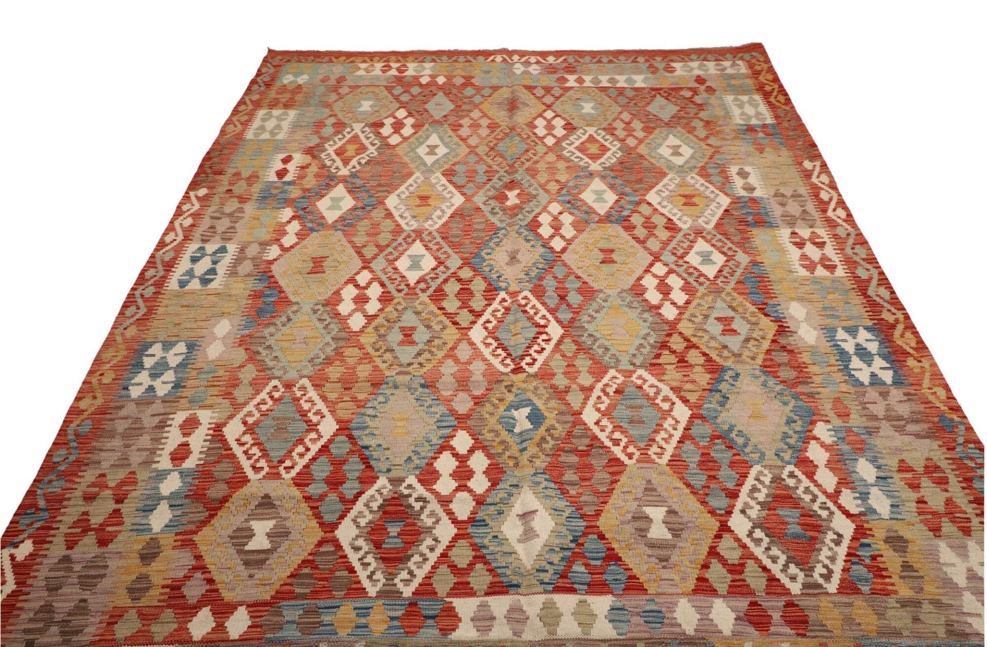 Kelim Teppich 207 x 297 cm, handgewebt, rustikales Flair, Wolle
