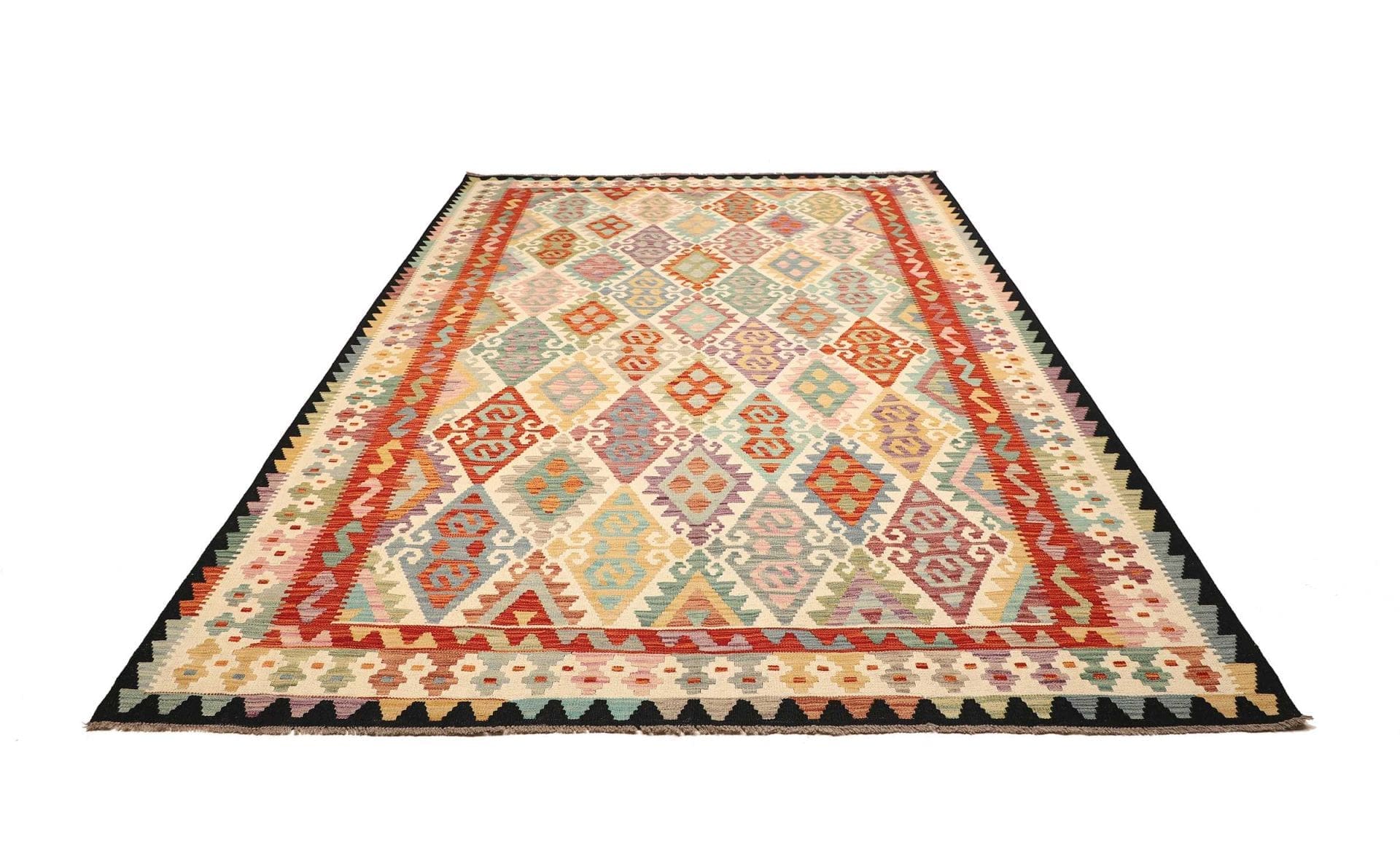 Kelim Teppich 211 x 291cm, handgewebt, rustikales Flair, Wolle