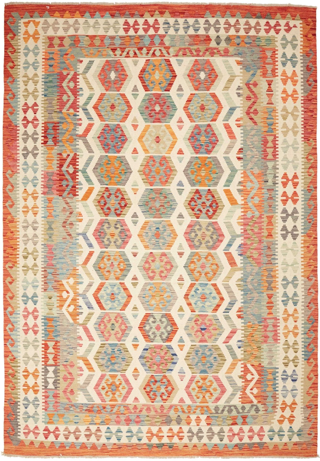 Kelim Teppich 210 x 296cm, handgewebt, rustikales Flair, Wolle